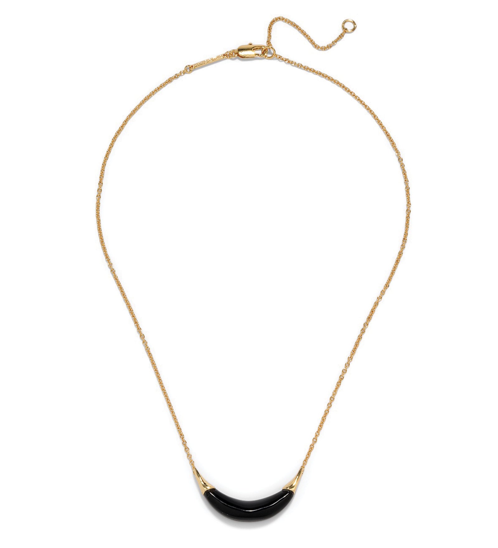 Gold Capped Crescent
Necklace 14k Gold Plated Brass, Onyx Lucite