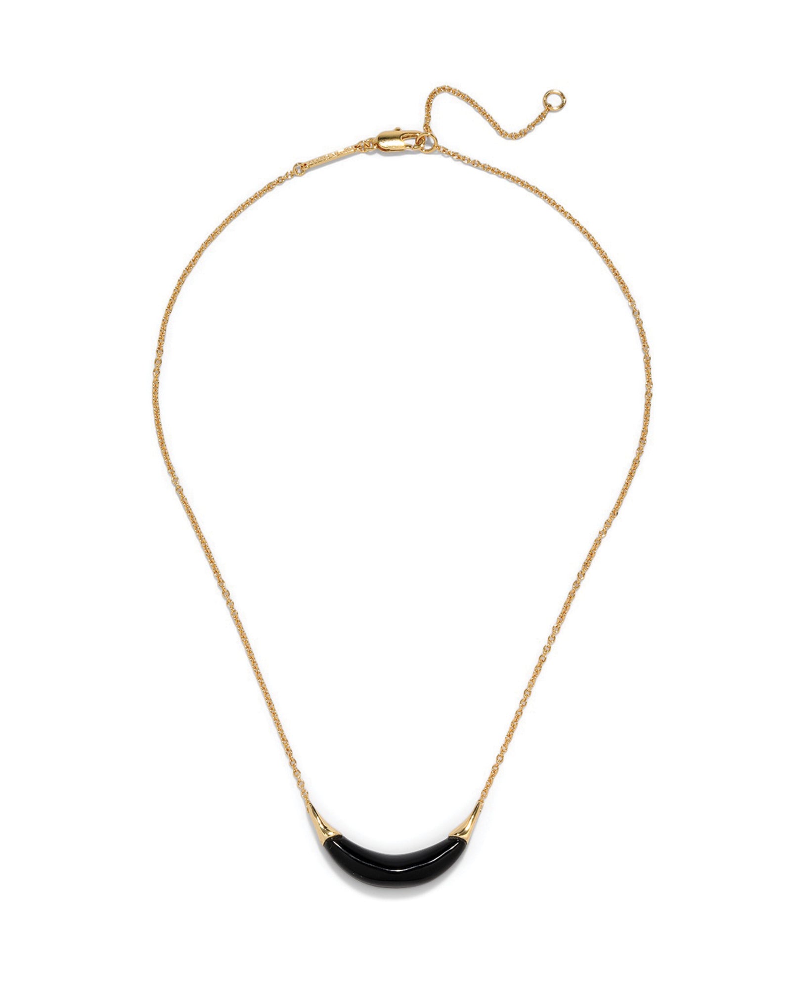 Gold Capped Crescent
Necklace 14k Gold Plated Brass, Onyx Lucite