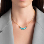 Gold Capped Crescent
Necklace 14k Gold Plated Brass, Mediterranean Opal Lucite