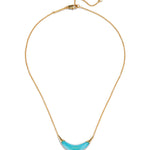 Gold Capped Crescent
Necklace 14k Gold Plated Brass, Mediterranean Opal Lucite