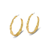 Brut Textured Gold Hoop 
Earrings 14k Gold Plated, White Pearl