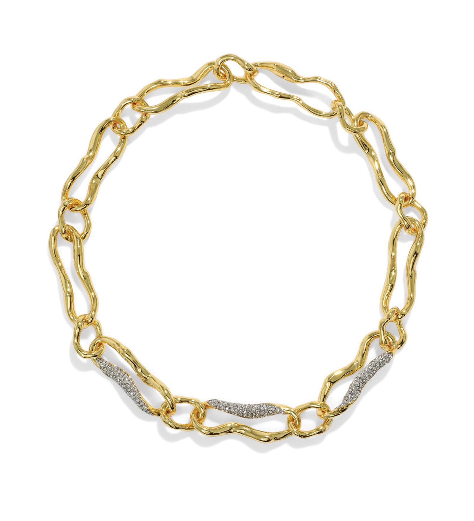 Solanales Gold Curved Link Necklace 14k Gold Plated, Crystal