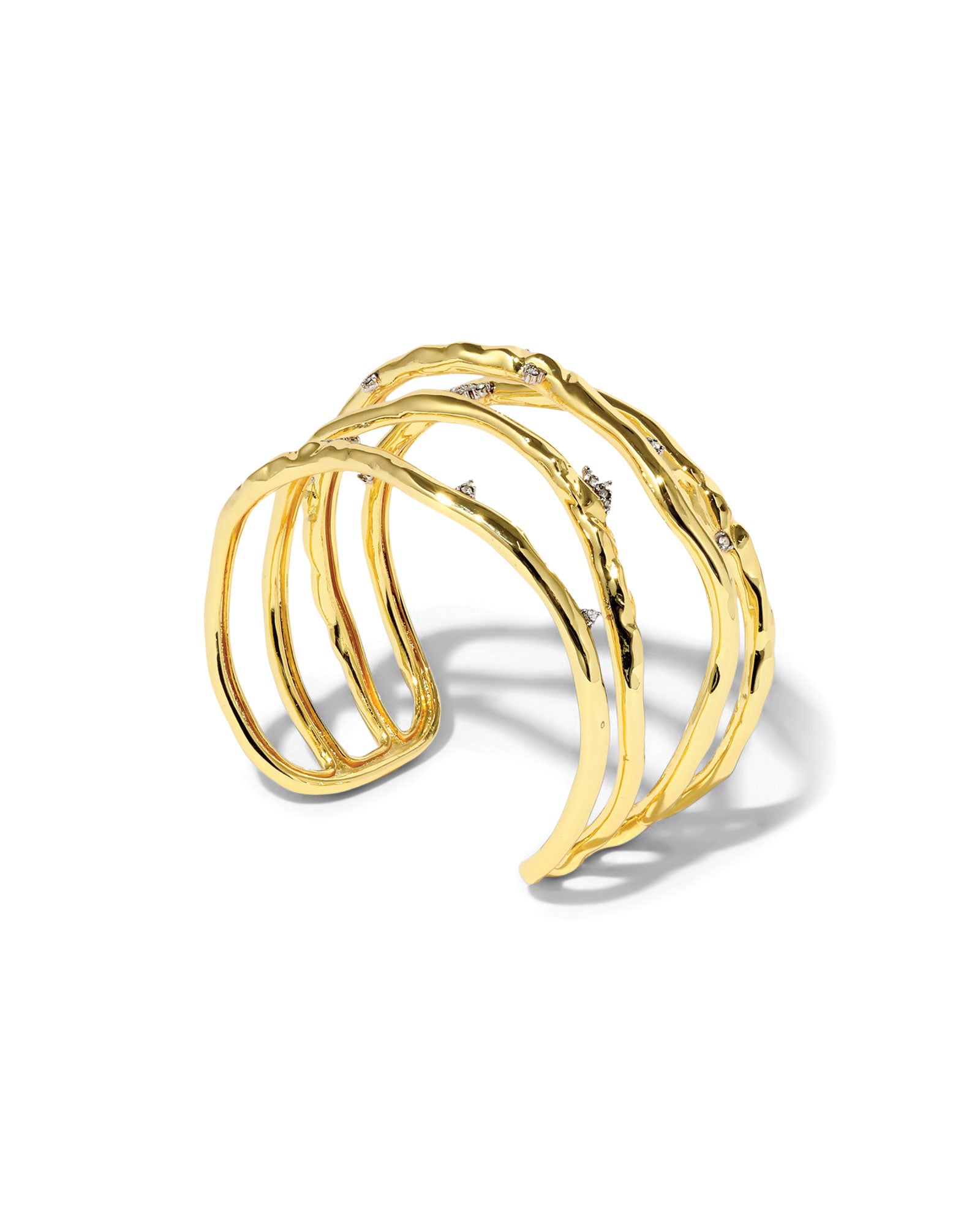 Brut Gold Crystal Thorn Orbit Cuff 14k Gold Plated, Crystal