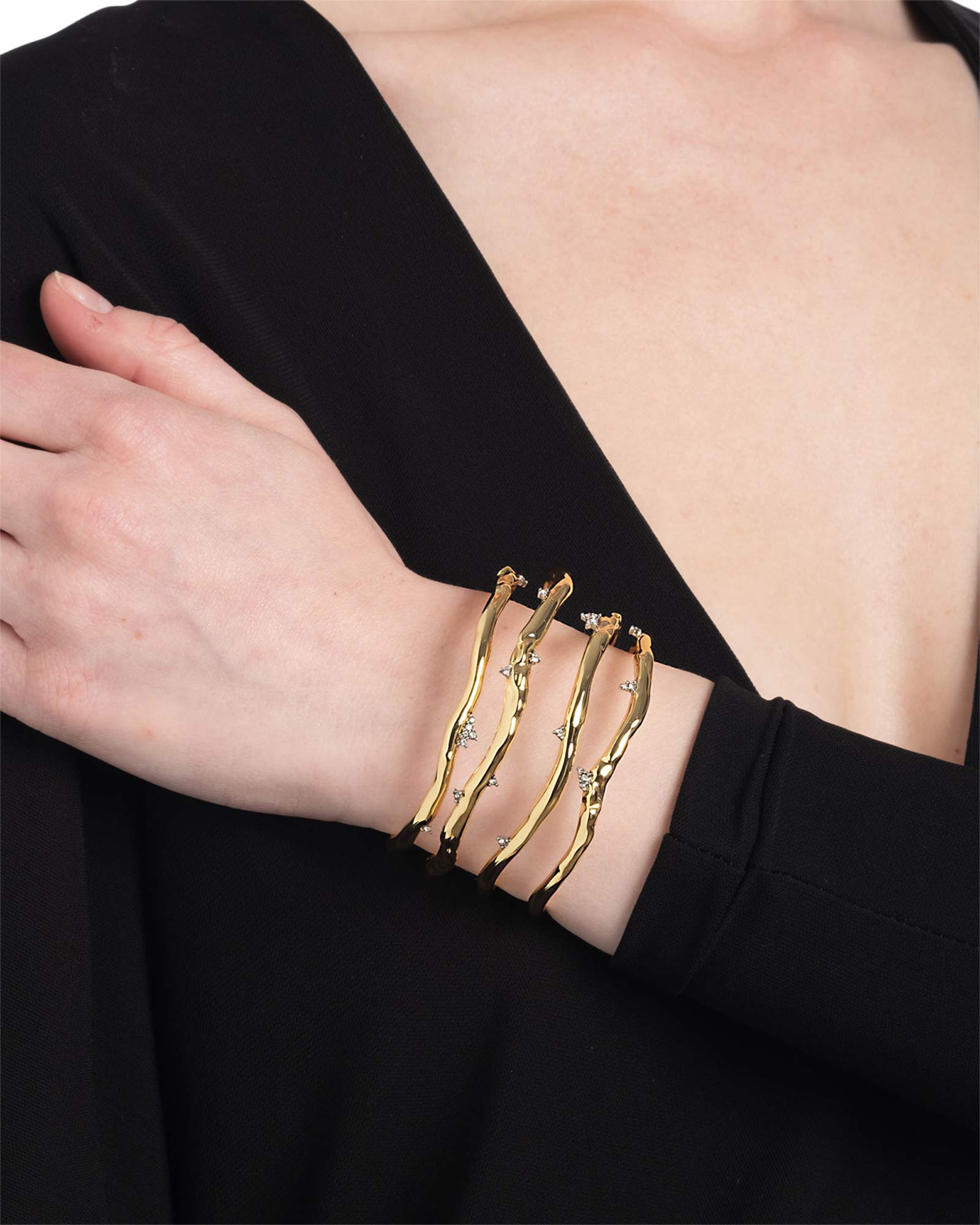 Alexis Bittar-Brut Gold Crystal Thorn Orbit Cuff-Bracelets-14k Gold Plated, Crystal-Blue Ruby Jewellery-Vancouver Canada