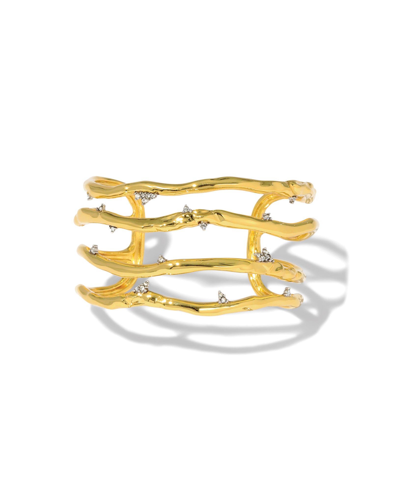 Brut Gold Crystal Thorn Orbit Cuff 14k Gold Plated, Crystal