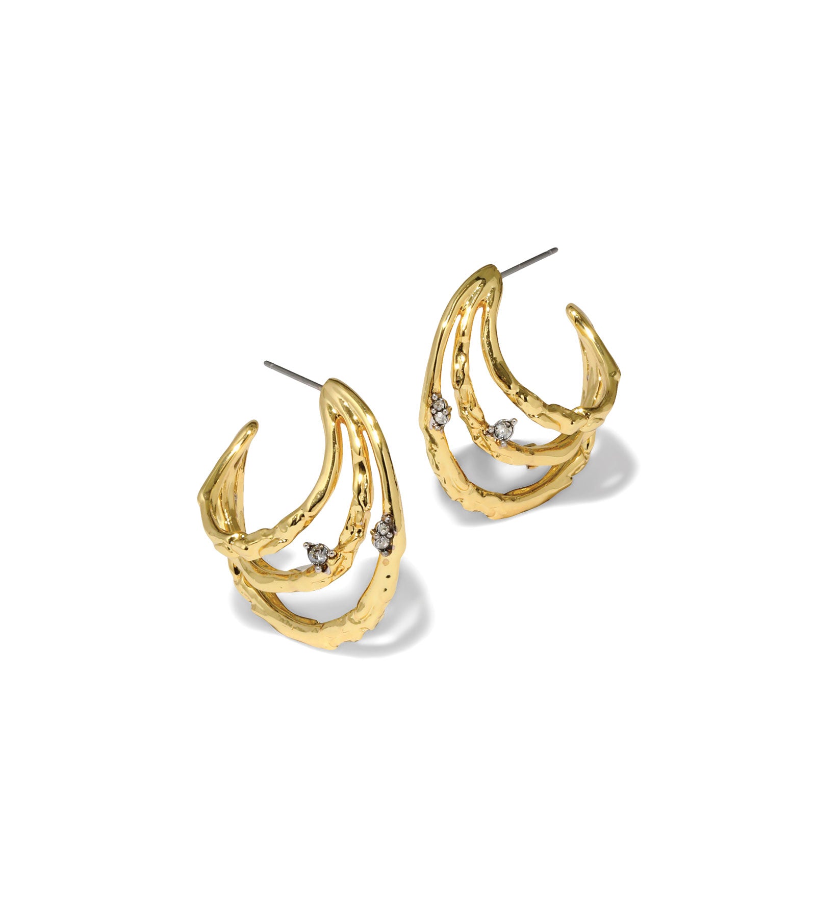 Brut Gold Crystal Thorn Orbit Hoop Earrings 14k Gold Plated, Crystal