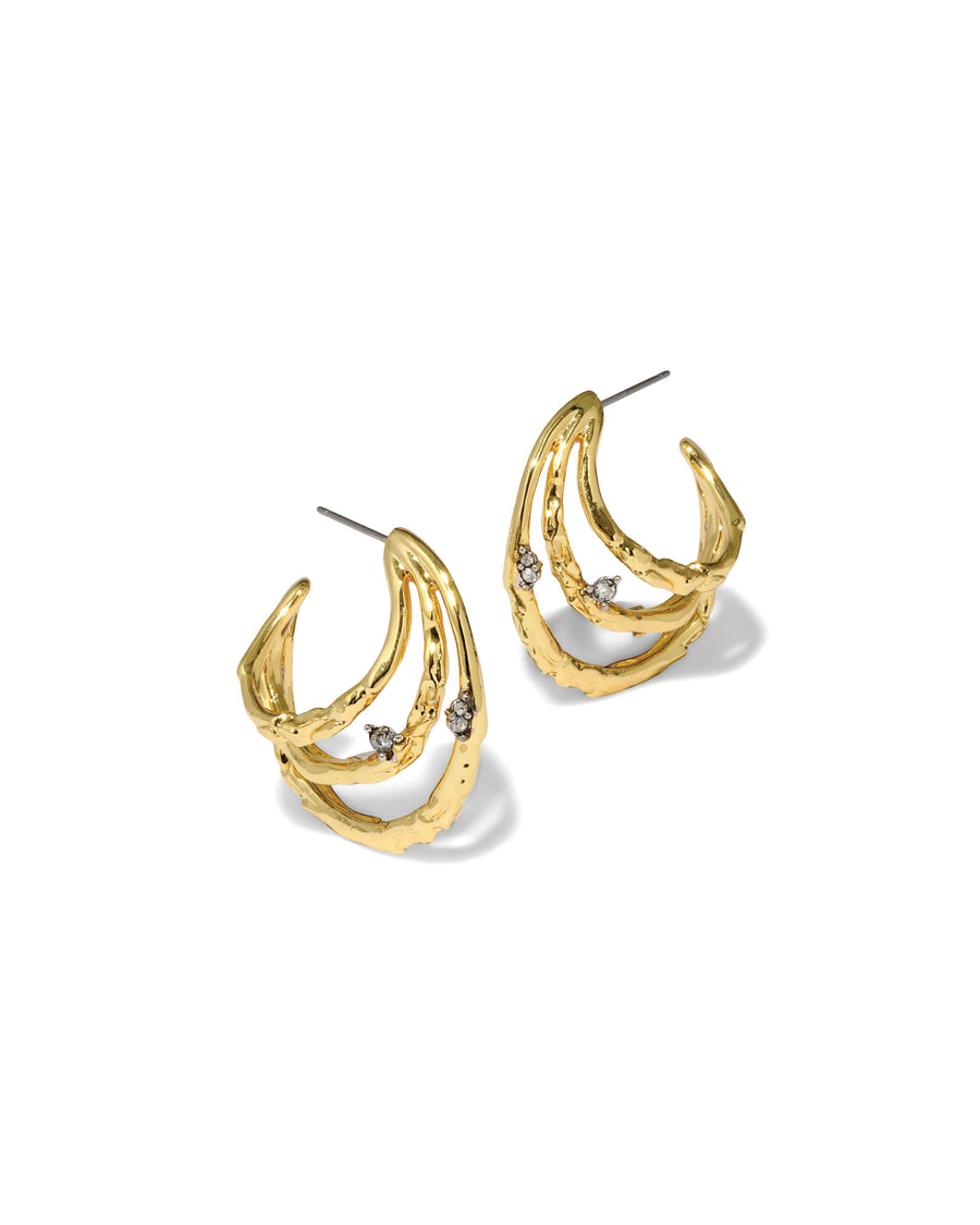 Brut Gold Crystal Thorn Orbit Hoop Earrings 14k Gold Plated, Crystal