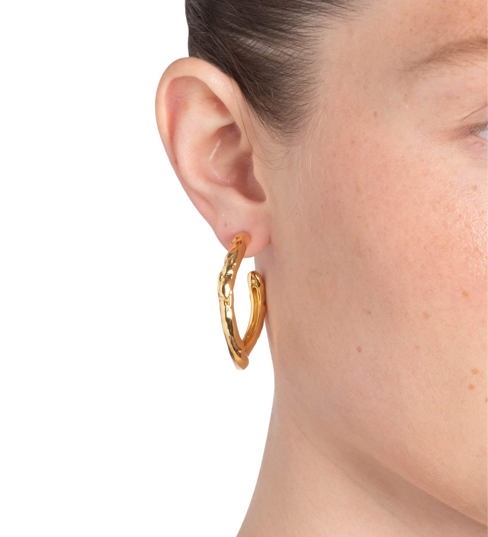 Brut Gold Tube Hoop Earrings 14k Gold Plated