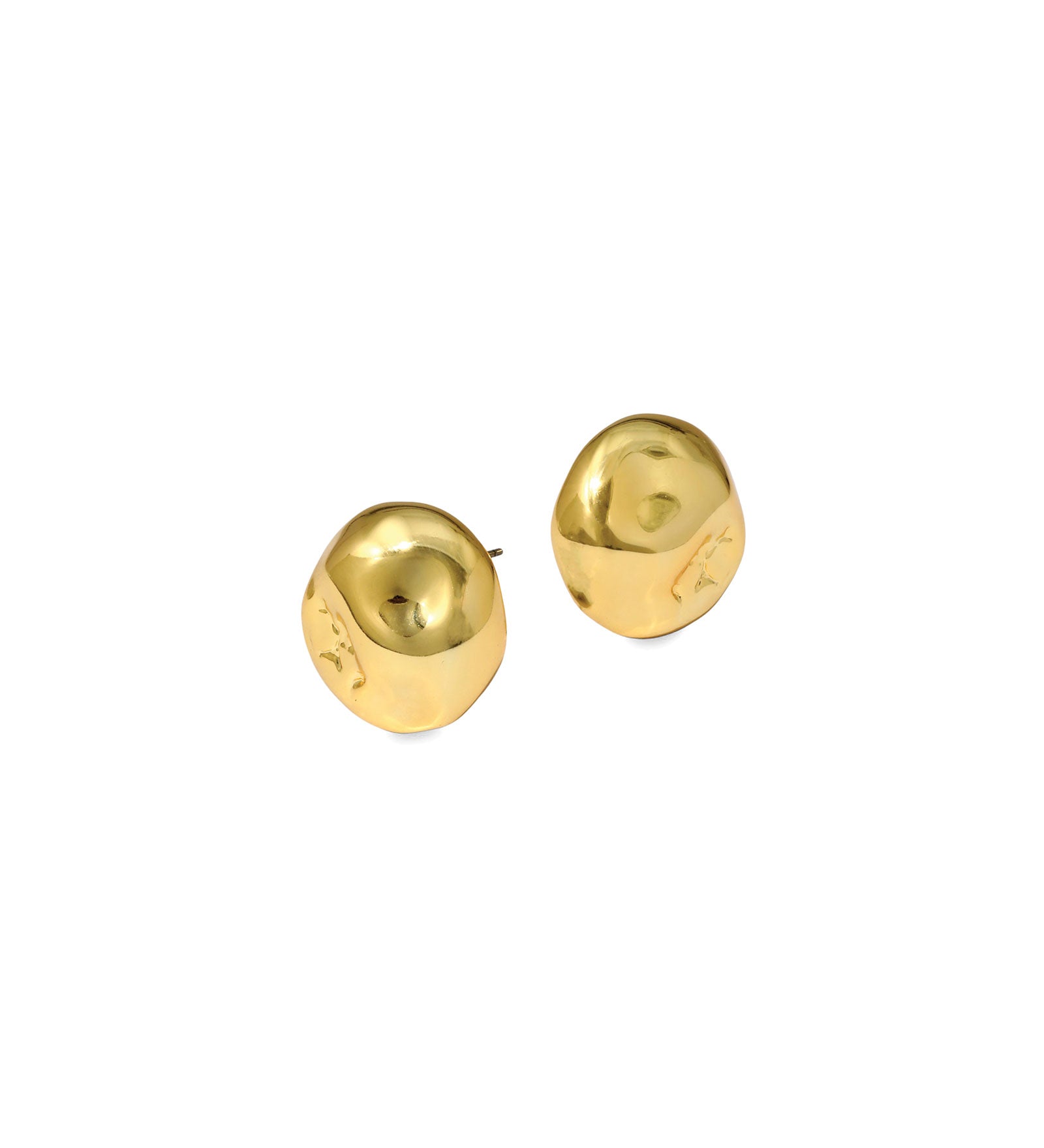 Brut Gold Button Post Earrings 14k Gold Plated