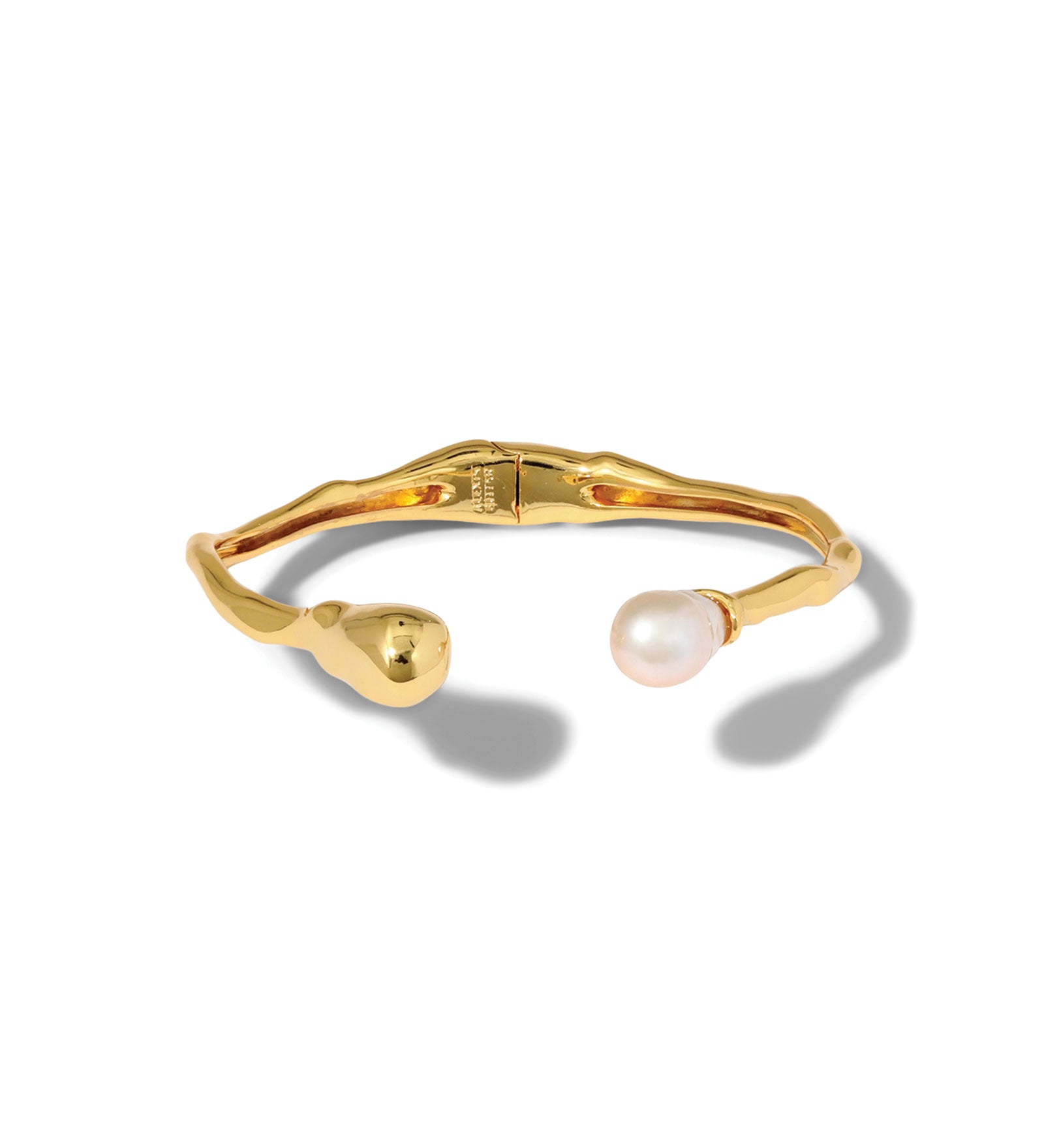 Perla Freshwater Pearl Hinge Cuff 14k Gold Plated, White Pearl