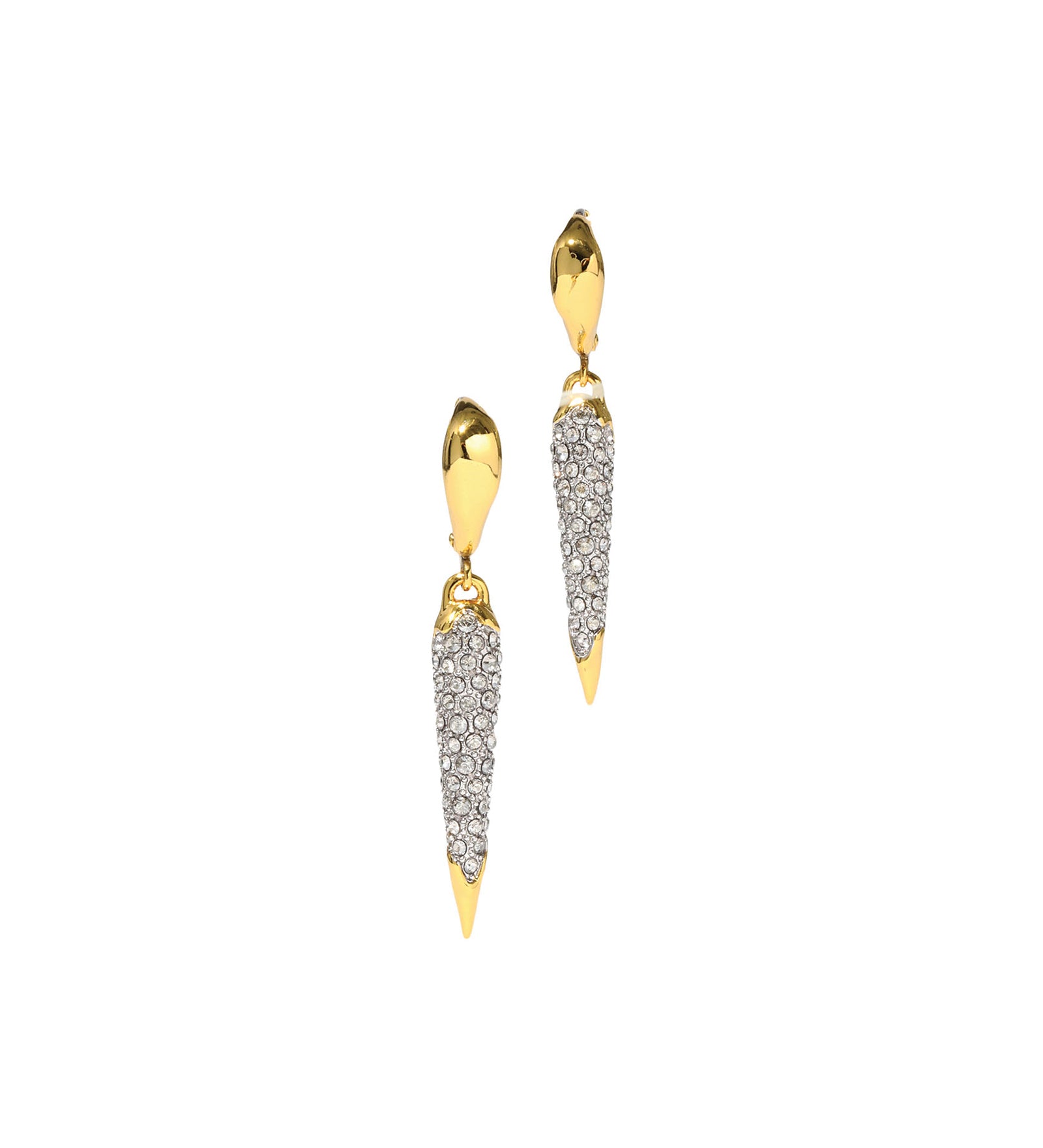 Solanales Gold Crystal
Spear Leverback Earrings 14k Gold Plated Brass, Crystal