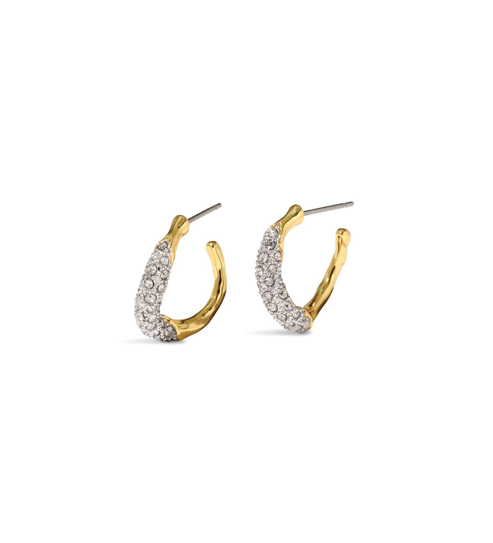 Solanales Gold Crystal
Twist Mini Hoop Earrings 14k Gold Plated Brass, Crystal