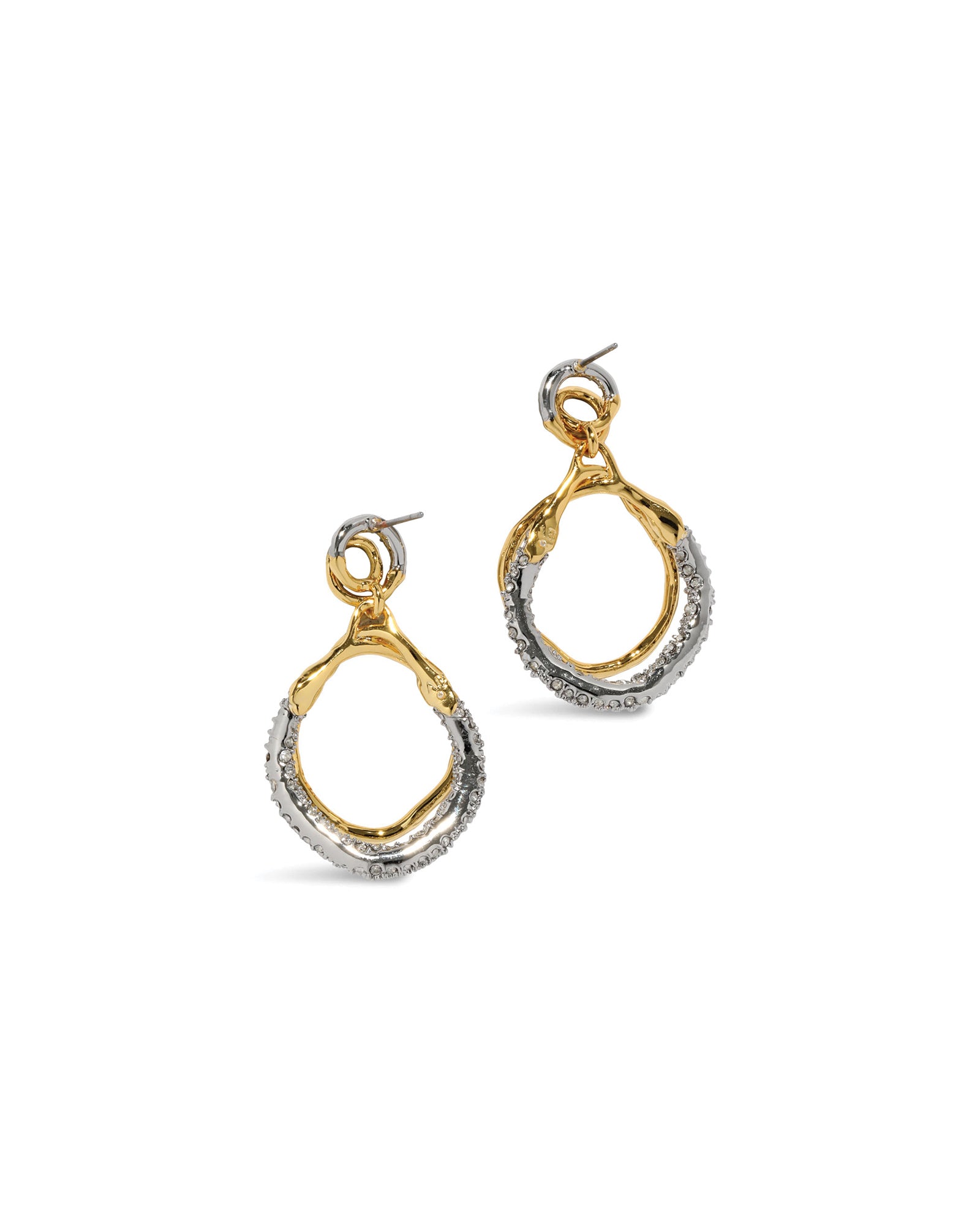 Solanales Gold Crystal
Orbit Drop Post Earrings 14k Gold Plated Brass, Crystal