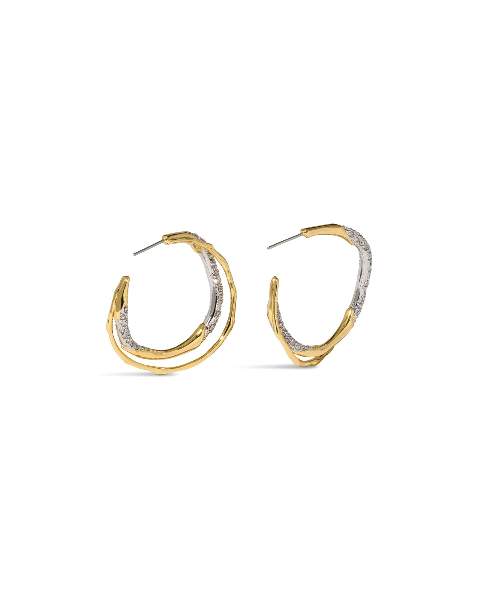 Solanales Gold Crystal
Twist Hoop Earrings 14k Gold Plated Brass, Crystal