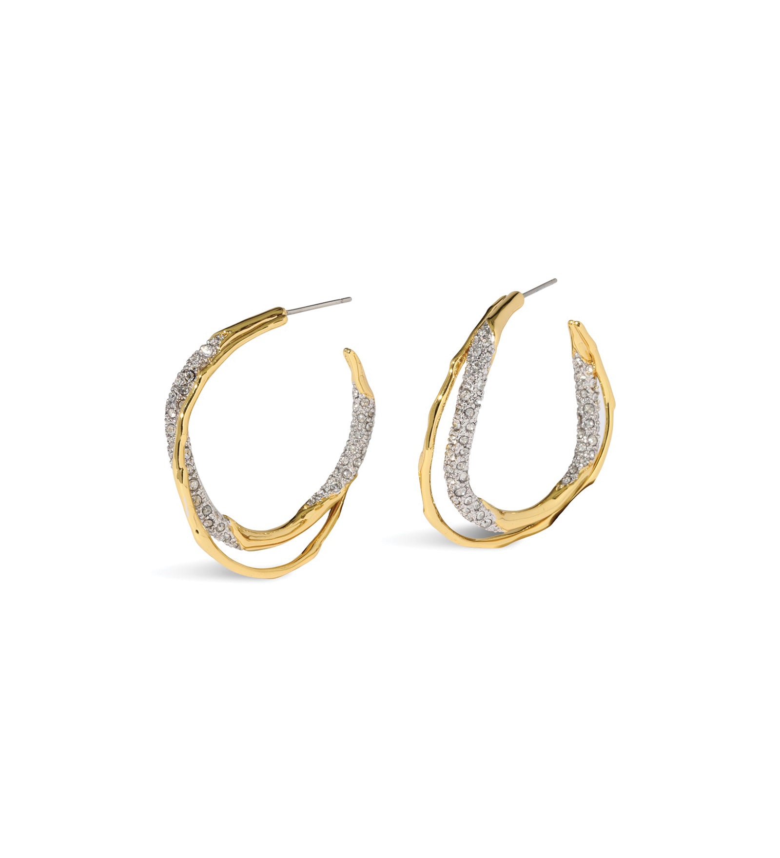 Solanales Gold Crystal
Twist Hoop Earrings 14k Gold Plated Brass, Crystal