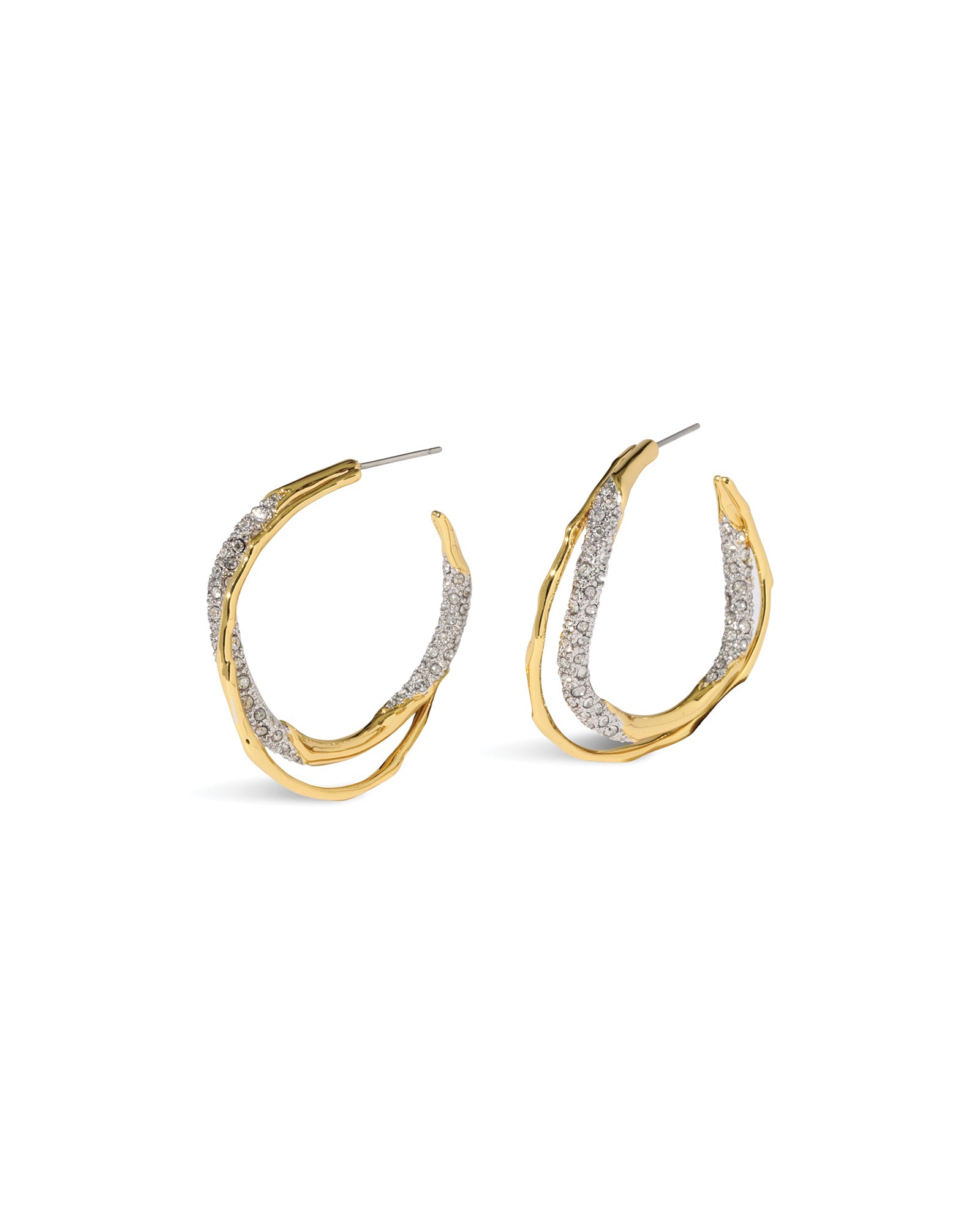 Solanales Gold Crystal
Twist Hoop Earrings 14k Gold Plated Brass, Crystal