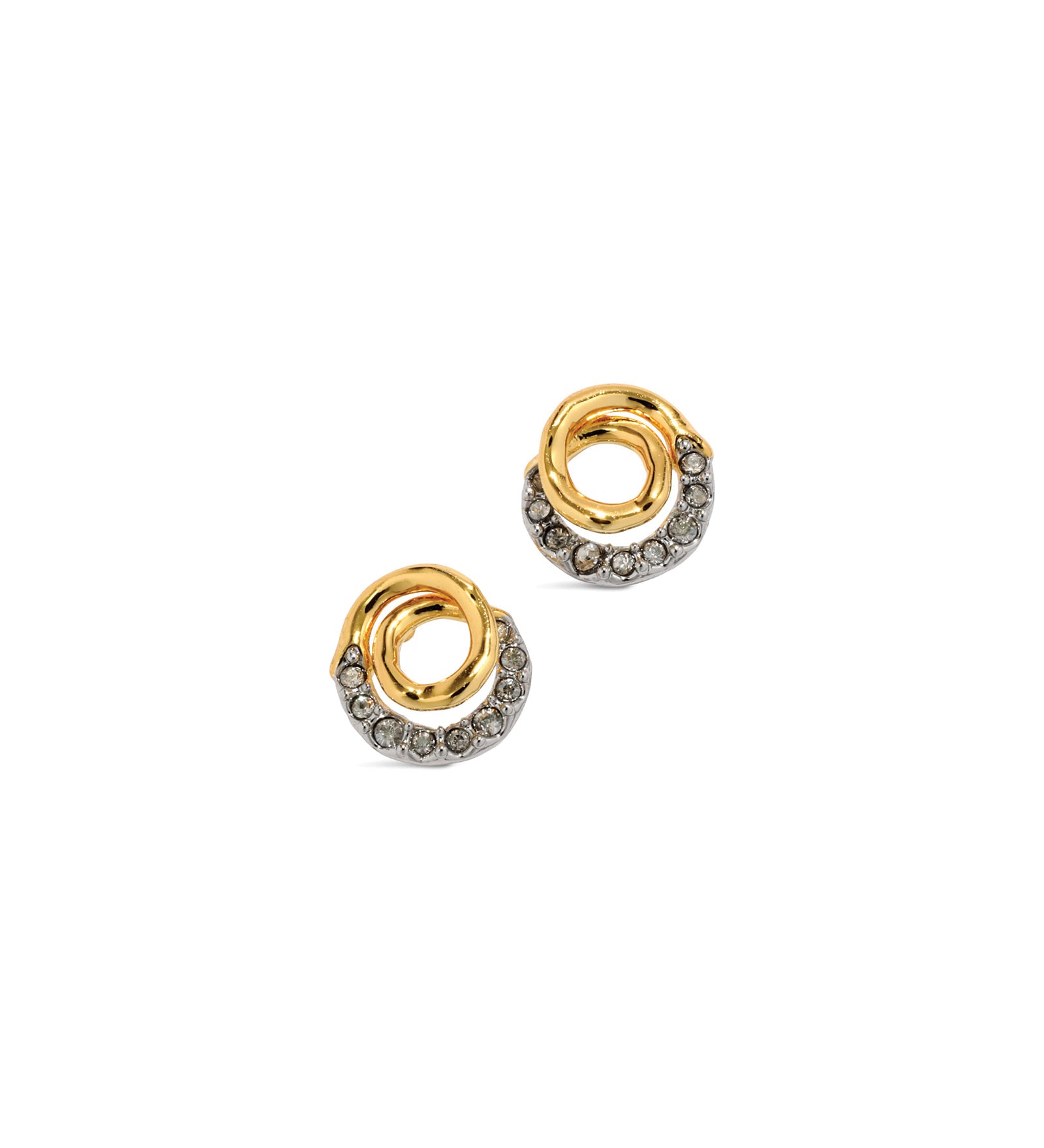 Solanales Gold Crystal
Spiral Stud Earrings 14k Gold Plated Brass, Crystal