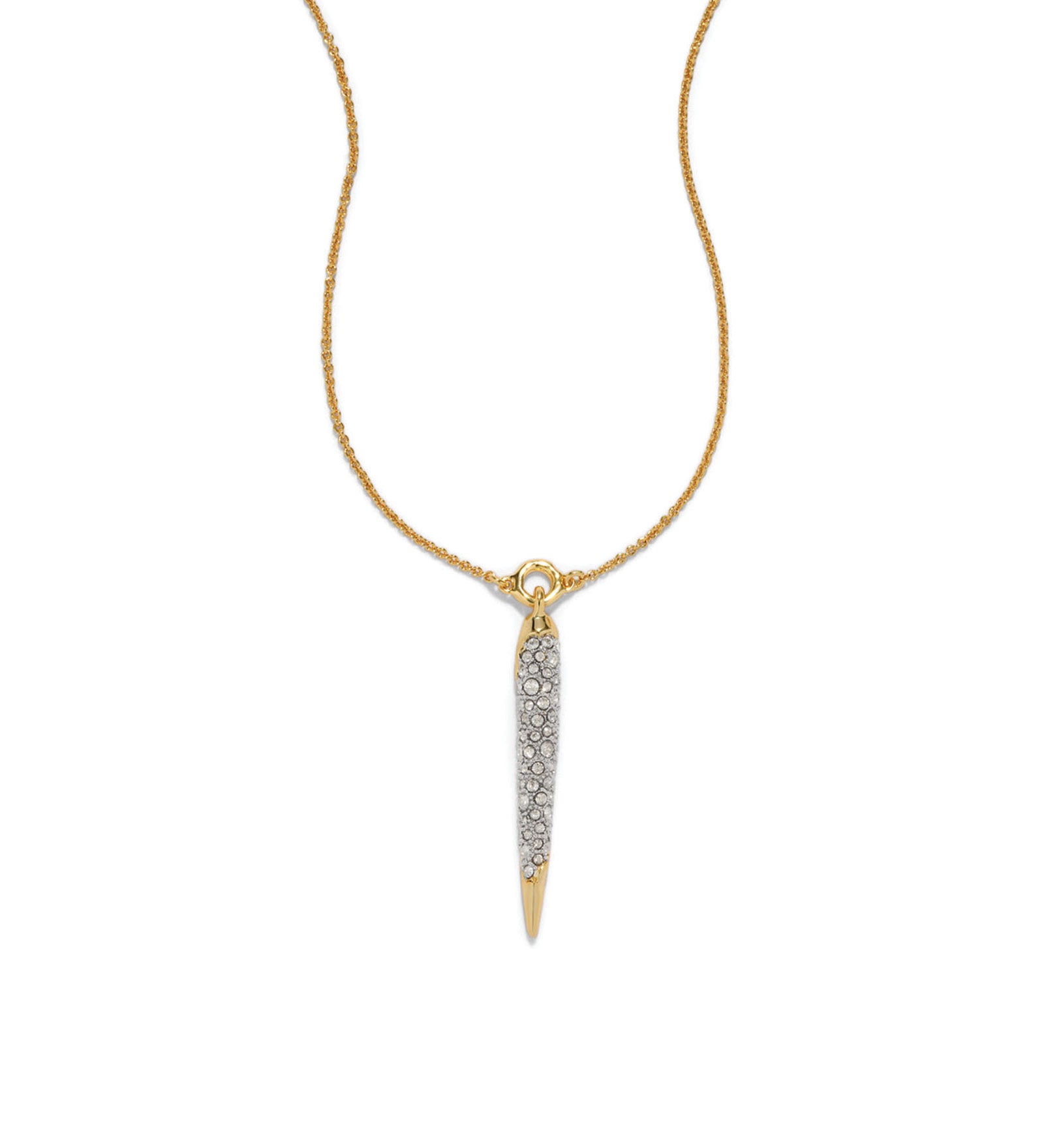 Solanales Gold Crystal
Spear Necklace 14k Gold Plated Brass, Crystal