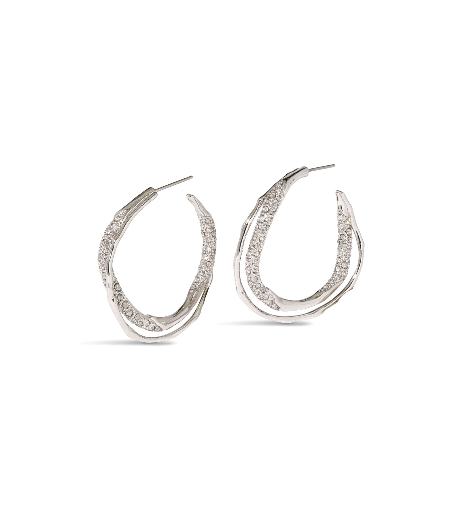 Solanales Silver Crystal
Twist Hoop Earrings Rhodium Tone  Plated Brass, Crystal