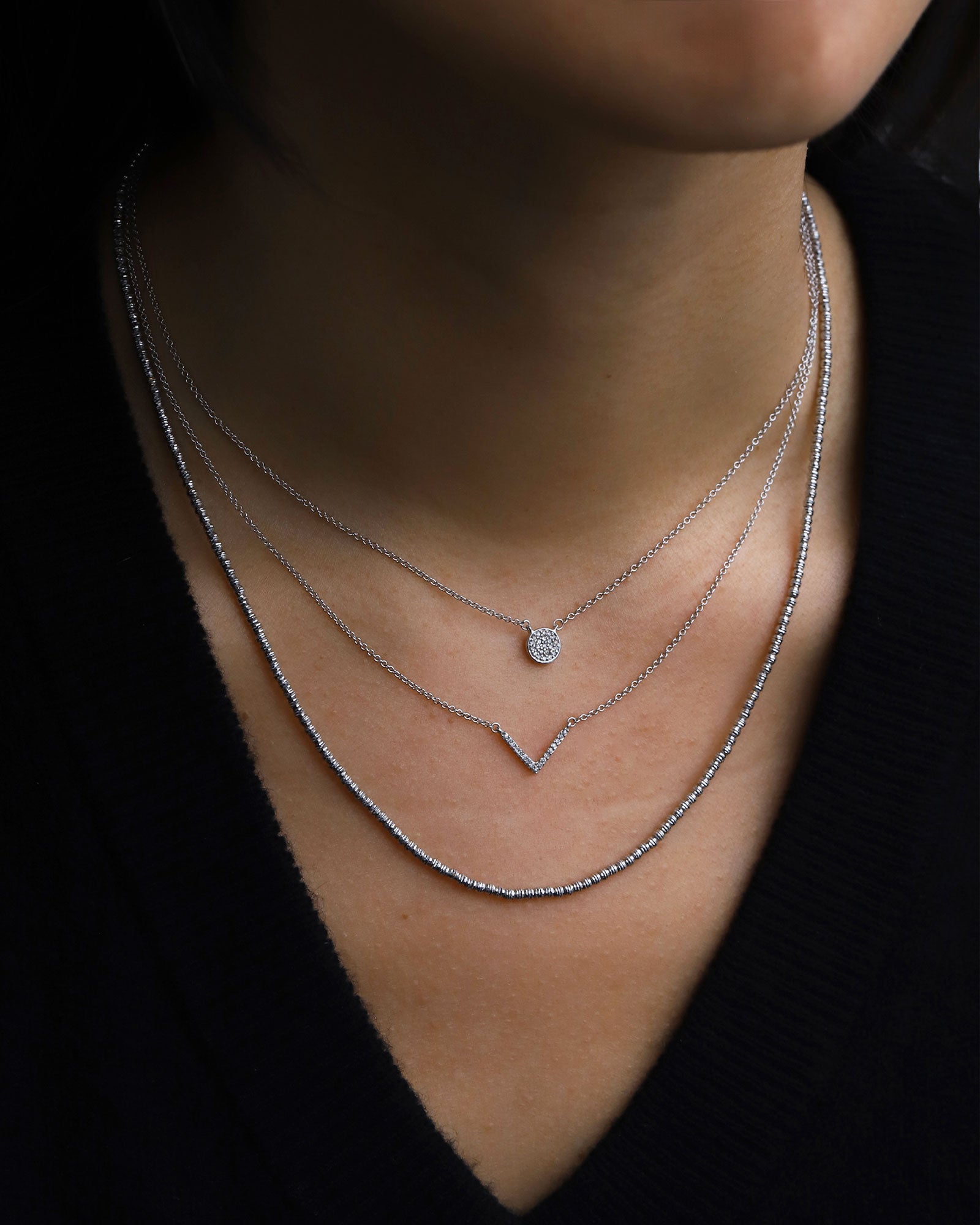 Adina Reyter-Tiny Pavé V Chevron Necklace-Necklaces-Sterling Silver, Diamond-Blue Ruby Jewellery-Vancouver Canada