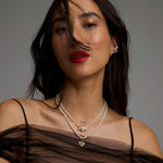 Adina Reyter-Graduated Pearl + Diamond Curve Necklace-Necklaces-14k Yellow Gold, Diamond-Blue Ruby Jewellery-Vancouver Canada