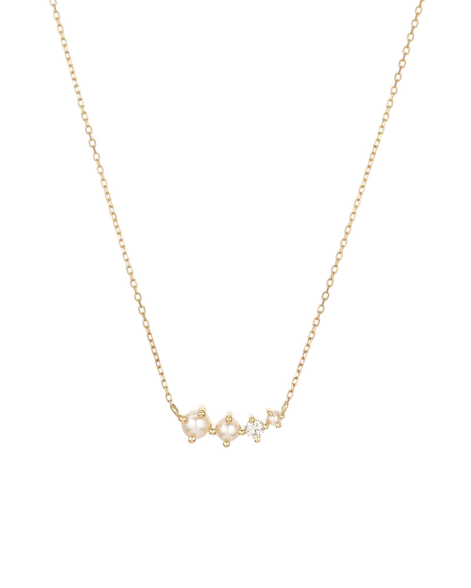 Adina Reyter-Graduated Pearl + Diamond Curve Necklace-Necklaces-14k Yellow Gold, Diamond-Blue Ruby Jewellery-Vancouver Canada