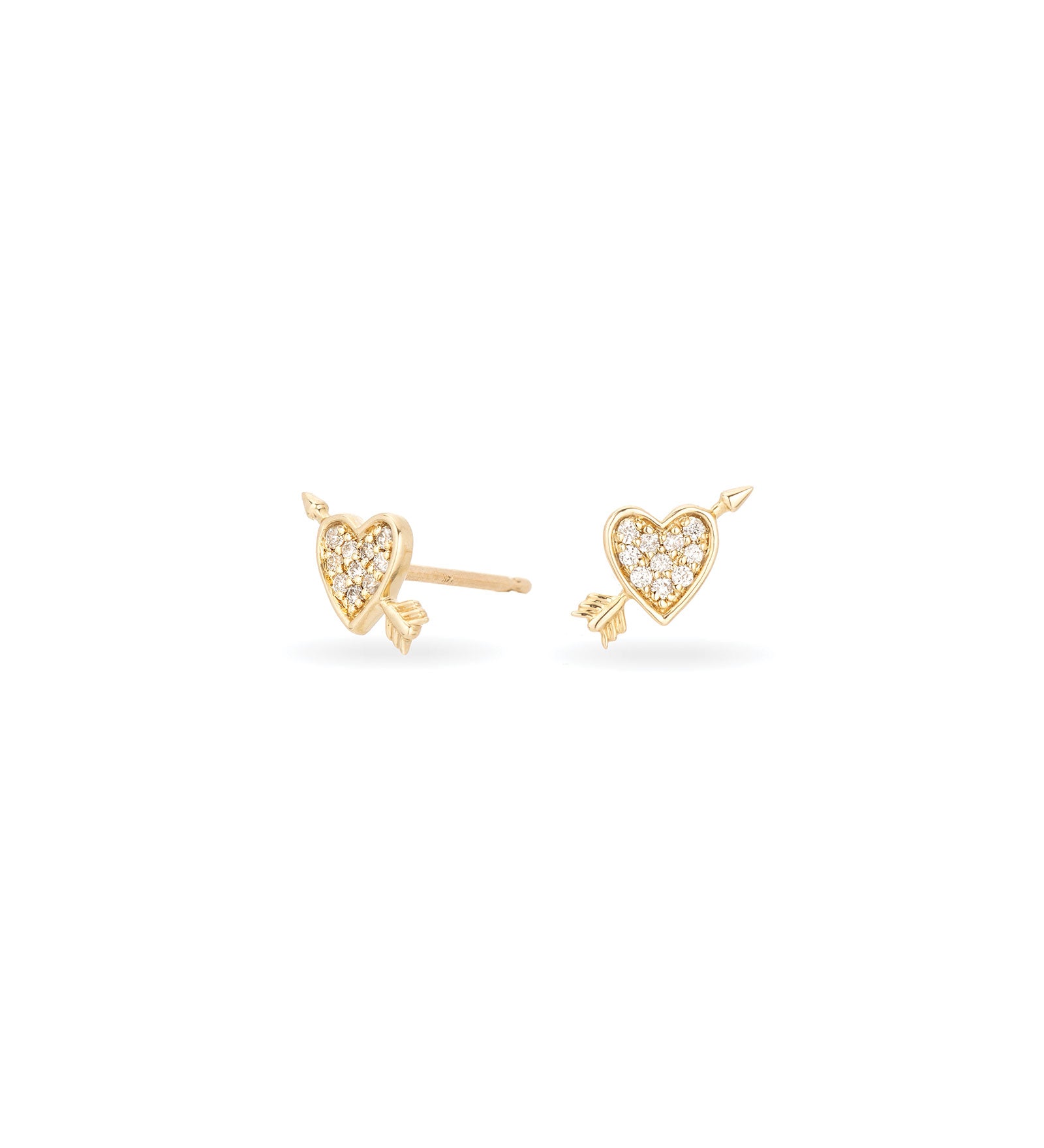 Adina Reyter-Tiny Pavé Heart + Arrow Studs-Earrings-14K Yellow Gold-Blue Ruby Jewellery-Vancouver Canada