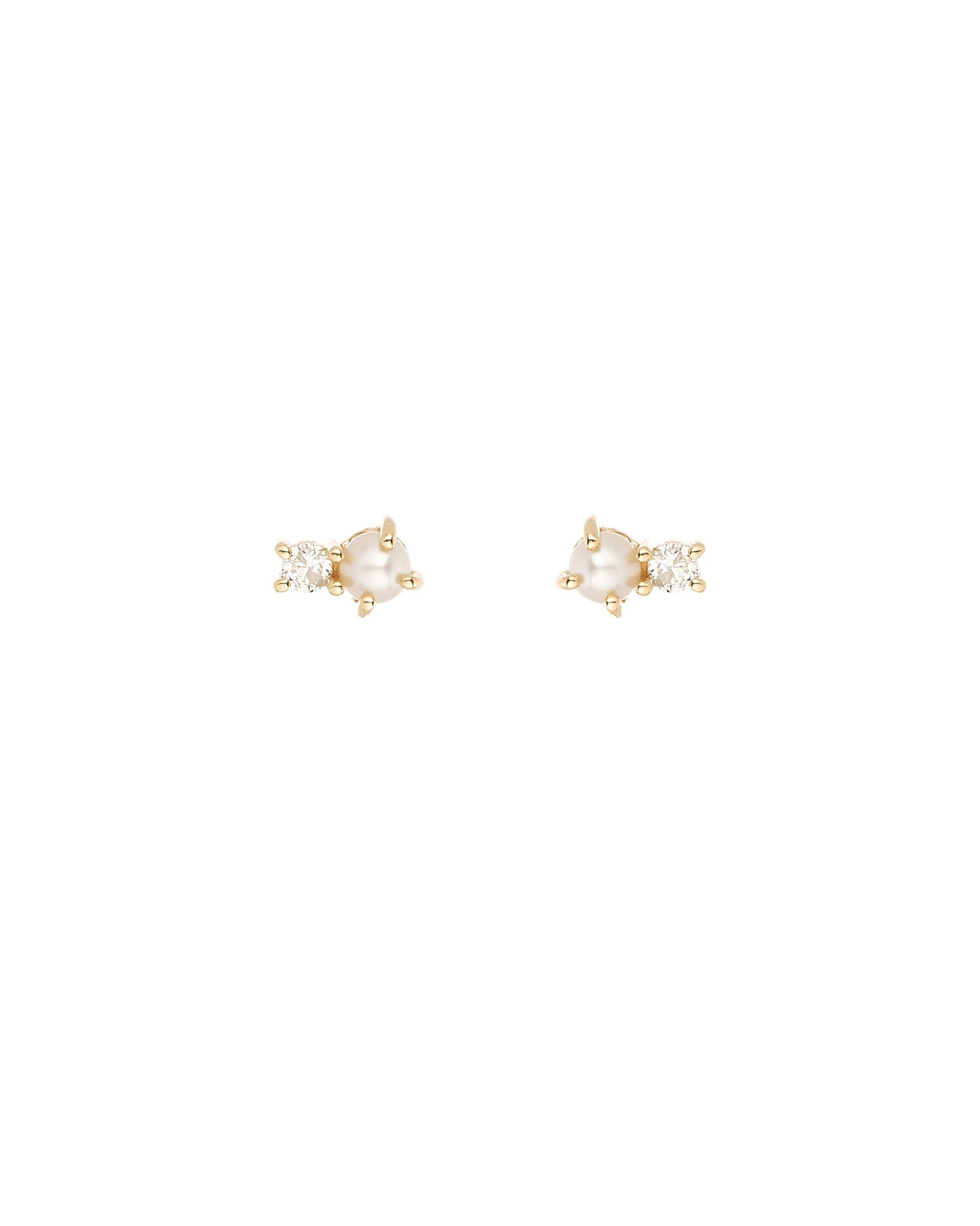 Pearl + Diamond Amigos Studs 14k Yellow Gold, Diamond