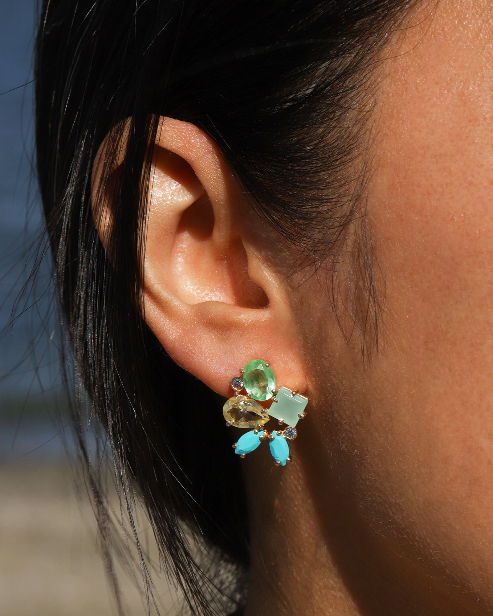 Atelier Mon-Amaal Aqua Studs-Earrings-14k Gold Plated, Chalcedony-Blue Ruby Jewellery-Vancouver Canada