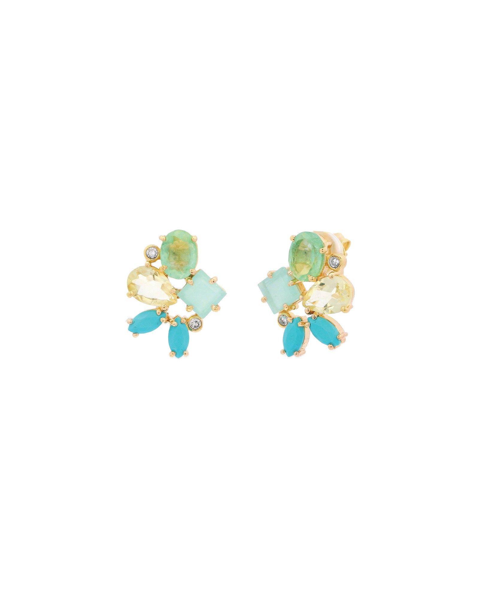 Atelier Mon-Amaal Aqua Studs-Earrings-14k Gold Plated, Chalcedony-Blue Ruby Jewellery-Vancouver Canada