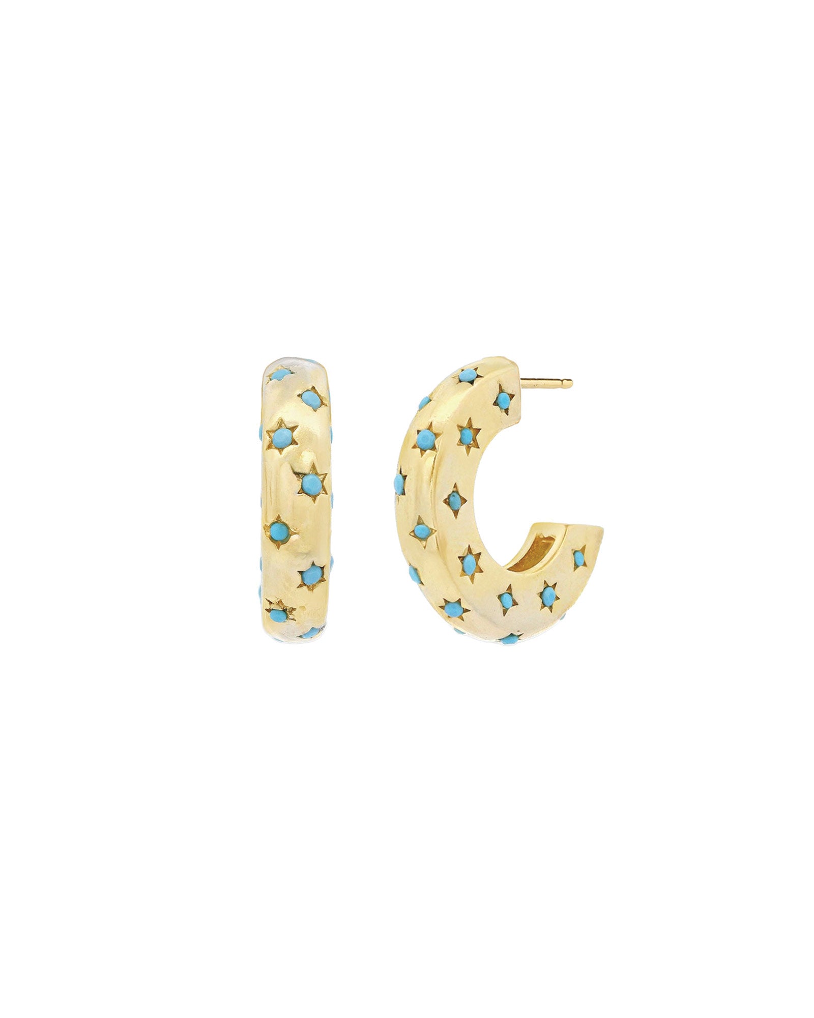 Atelier Mon-Scatter CZ Star Hoops-Earrings-14k Gold Plated, Turquoise Cubic Zirconia-Blue Ruby Jewellery-Vancouver Canada