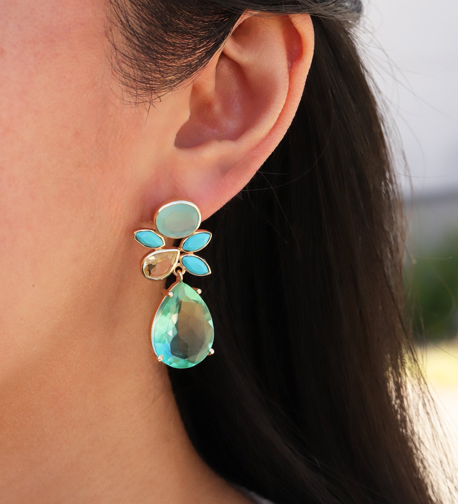 Atelier Mon-Majini Aqua Drops-Earrings-14k Gold Plated, Chalcedony-Blue Ruby Jewellery-Vancouver Canada