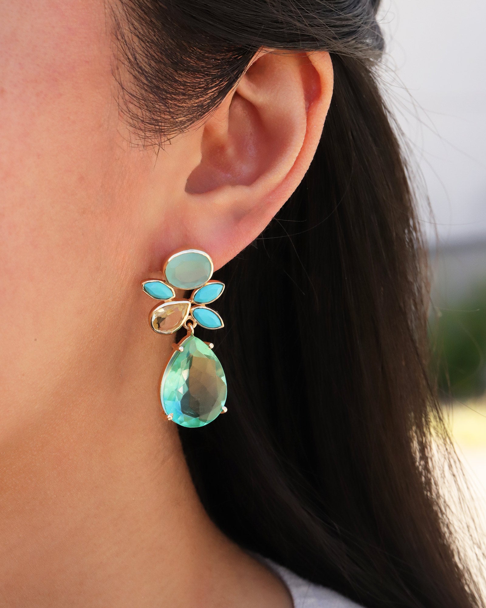 Atelier Mon-Majini Aqua Drops-Earrings-14k Gold Plated, Chalcedony-Blue Ruby Jewellery-Vancouver Canada