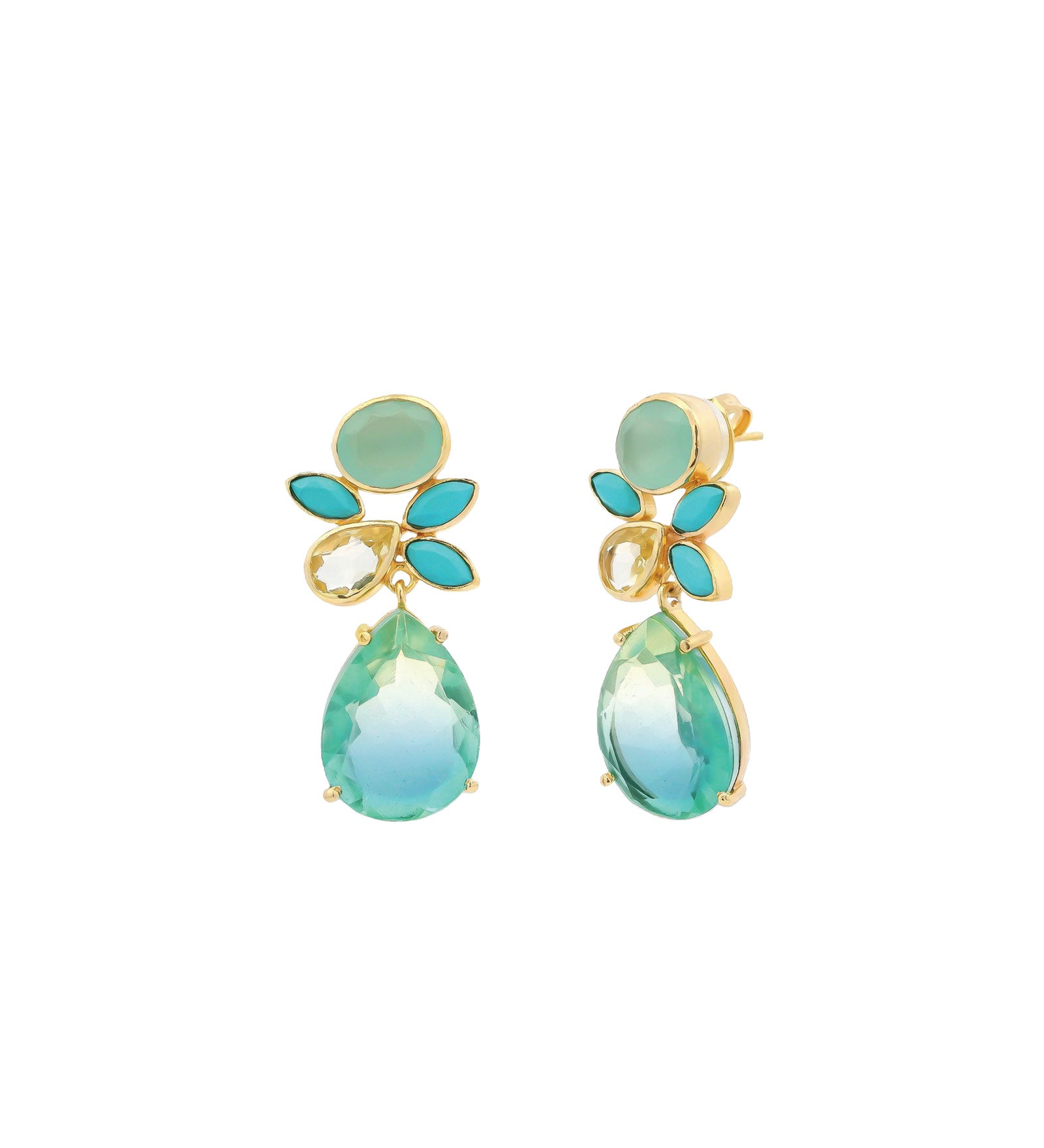 Atelier Mon-Majini Aqua Drops-Earrings-14k Gold Plated, Chalcedony-Blue Ruby Jewellery-Vancouver Canada