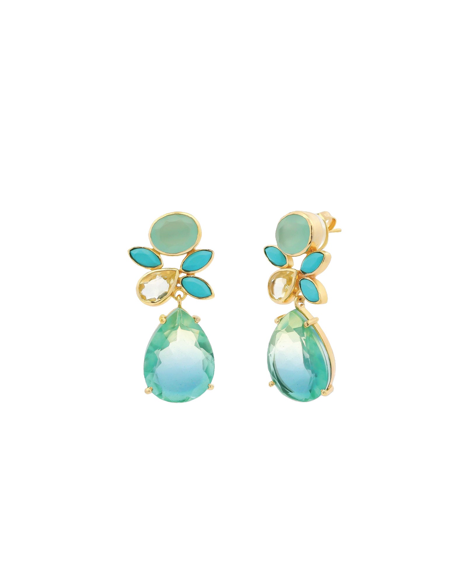 Atelier Mon-Majini Aqua Drops-Earrings-14k Gold Plated, Chalcedony-Blue Ruby Jewellery-Vancouver Canada