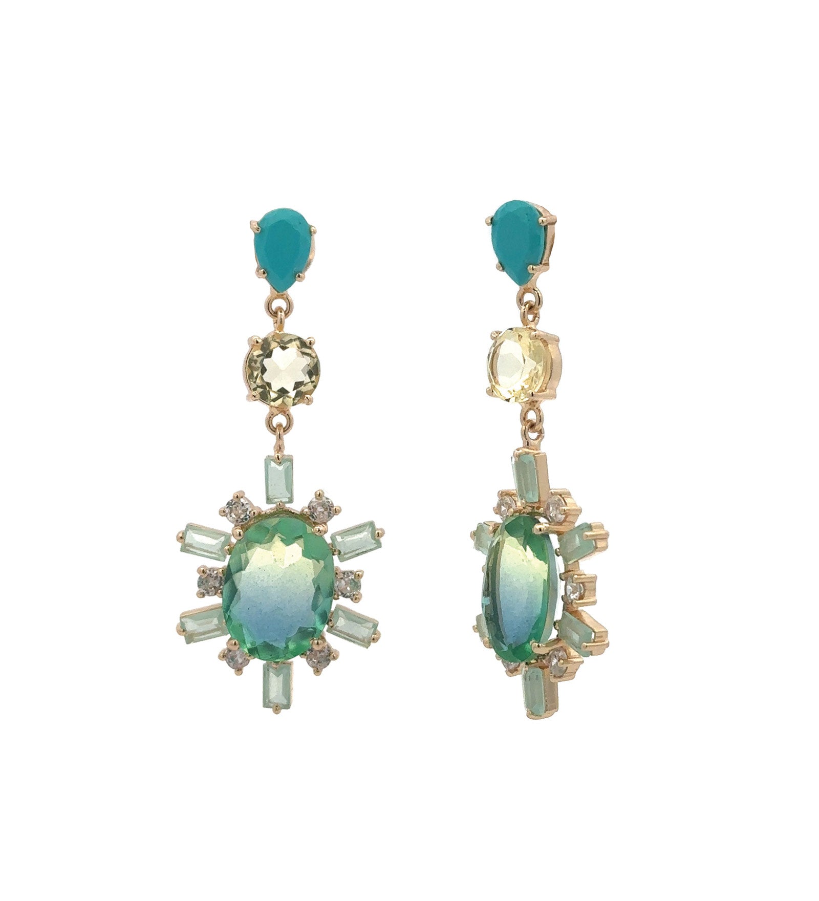 Atelier Mon-Starburst Drop Studs-Earrings-14k Gold Plated, Chalcedony-Blue Ruby Jewellery-Vancouver Canada