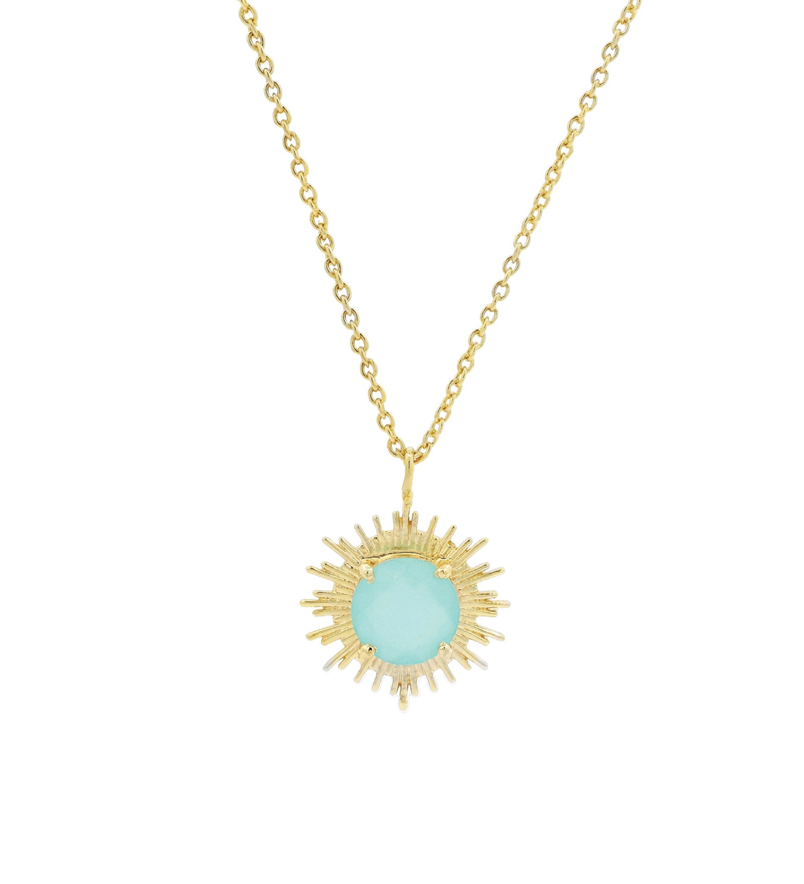 Atelier Mon-Aviva Starburst Pendant Necklace-Necklaces-14k Gold Plated, Aqua Chalcedony-Blue Ruby Jewellery-Vancouver Canada