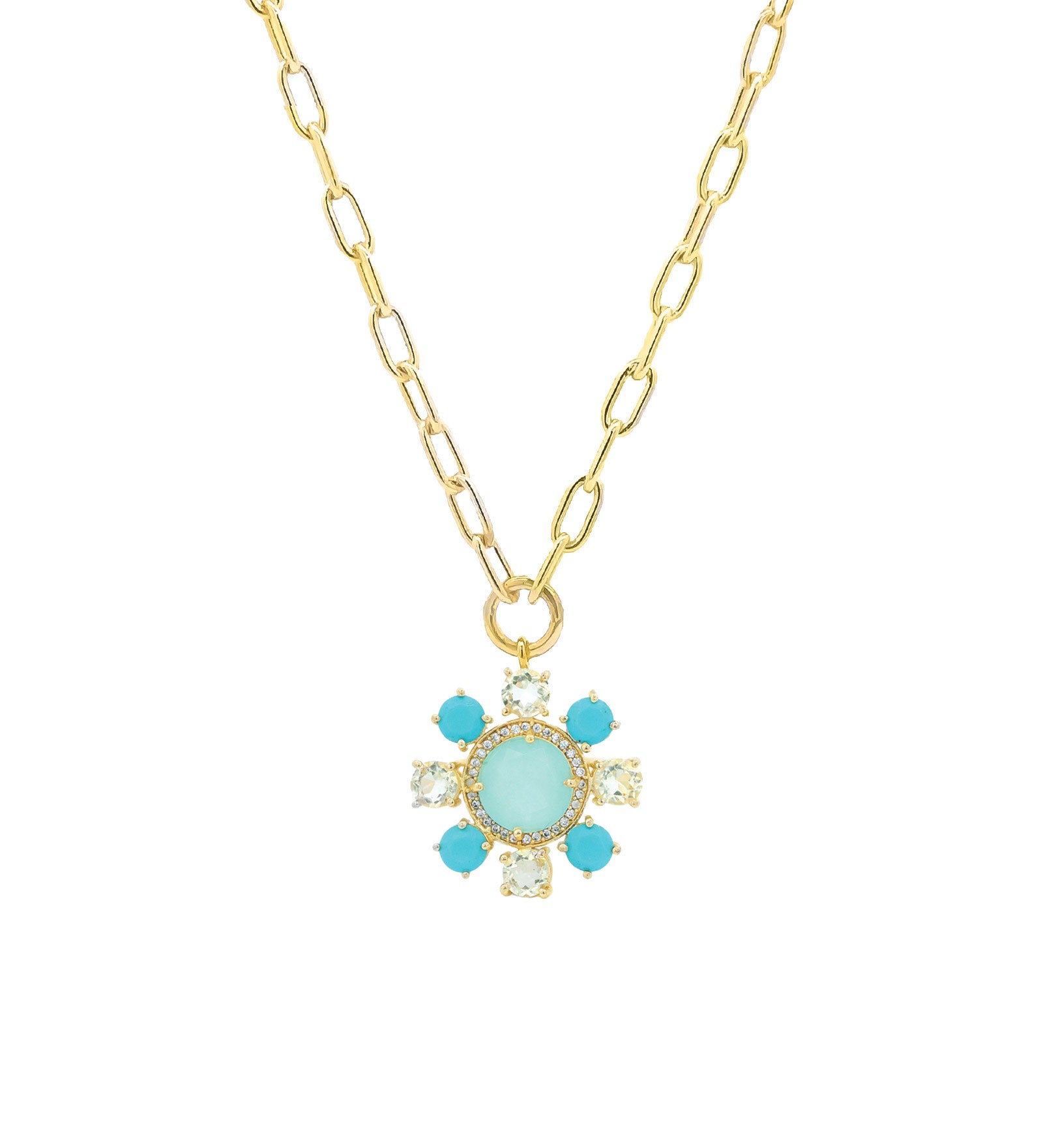 Atelier Mon-Stone Flower Necklace-Necklaces-14k Gold Plated, Chalcedony, Turquoise-Blue Ruby Jewellery-Vancouver Canada