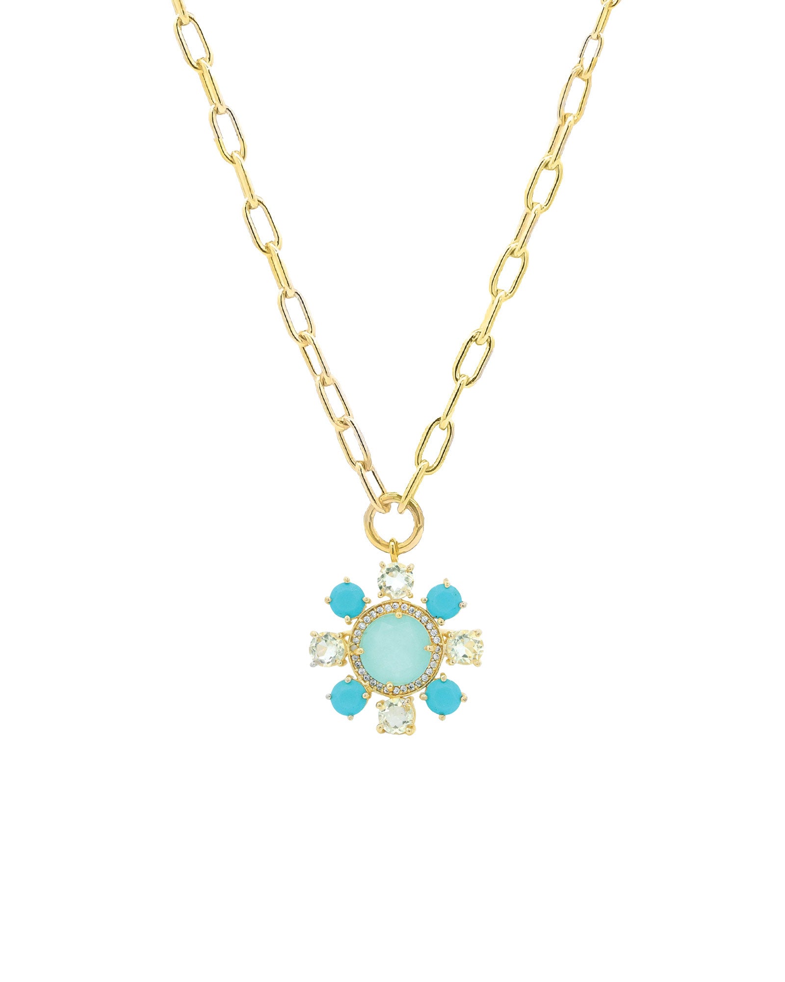 Atelier Mon-Stone Flower Necklace-Necklaces-14k Gold Plated, Chalcedony, Turquoise-Blue Ruby Jewellery-Vancouver Canada