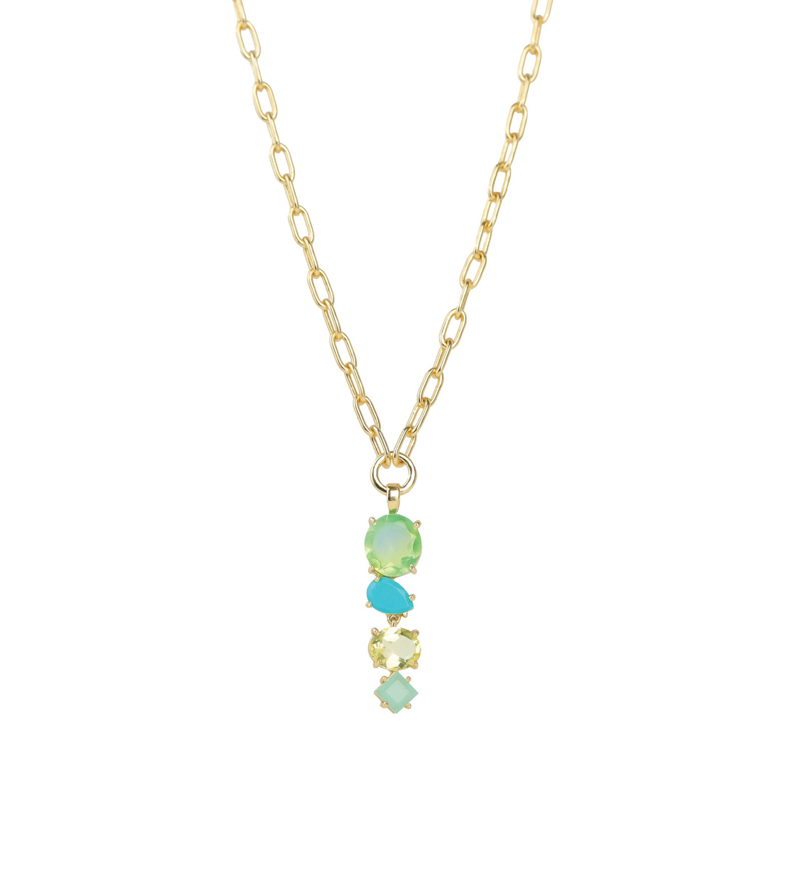 Atelier Mon-Aviva Linear Pendant Necklace-Necklaces-14k Gold Plated, Chalcedony-Blue Ruby Jewellery-Vancouver Canada