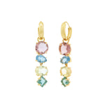 Atelier Mon-4 Mixed Stone Drop Huggies-Earrings-14k Gold Plated, Pink Amethyst Hydro Quartz-Blue Ruby Jewellery-Vancouver Canada