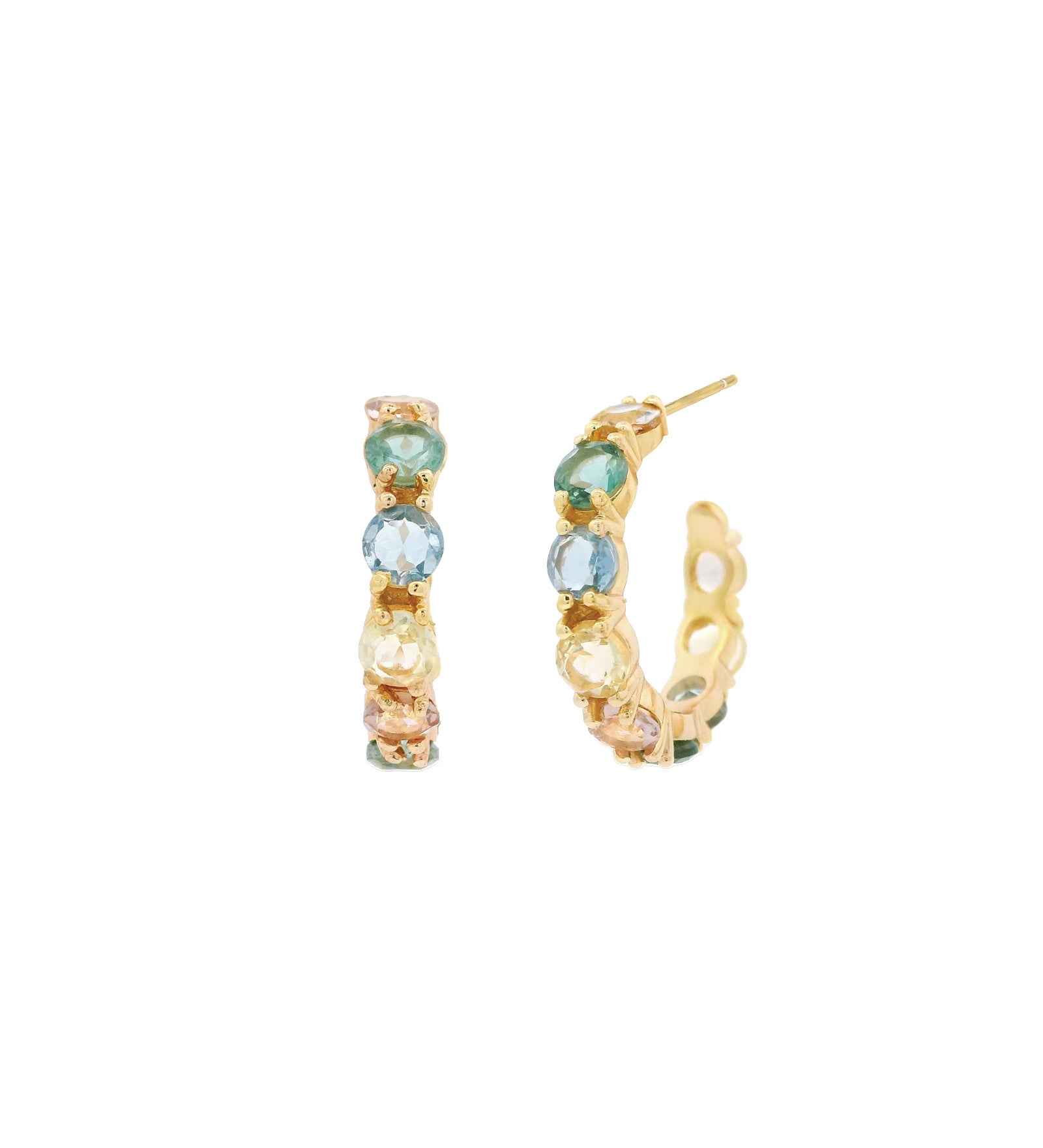 Atelier Mon-Mixed Stone Hoops-Earrings-14k Gold Plated, Pink Amethyst Quartz-Blue Ruby Jewellery-Vancouver Canada