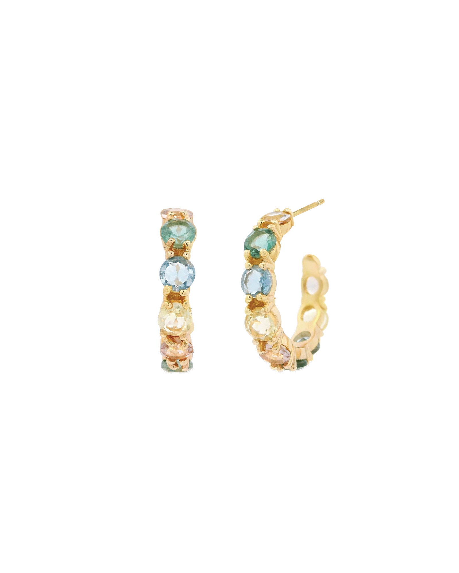 Atelier Mon-Mixed Stone Hoops-Earrings-14k Gold Plated, Pink Amethyst Quartz-Blue Ruby Jewellery-Vancouver Canada