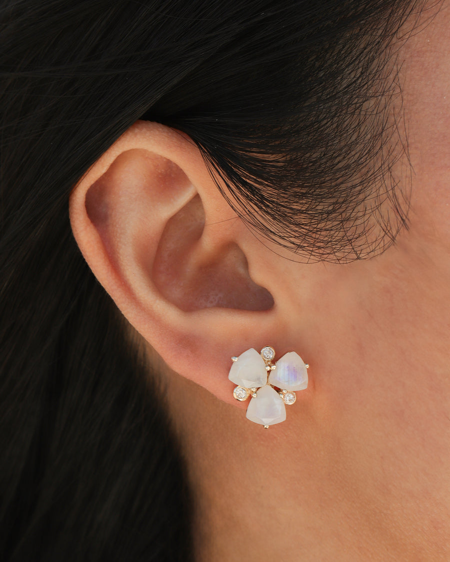 Atelier Mon-3 Petal Studs-Earrings-14k Gold Plated, Moonstone-Blue Ruby Jewellery-Vancouver Canada