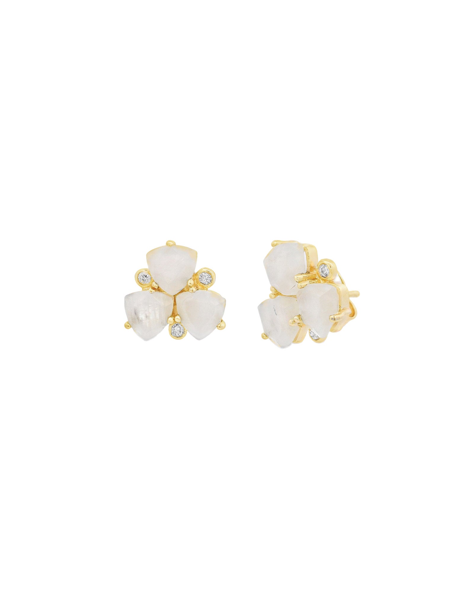 Atelier Mon-3 Petal Studs-Earrings-14k Gold Plated, Moonstone-Blue Ruby Jewellery-Vancouver Canada