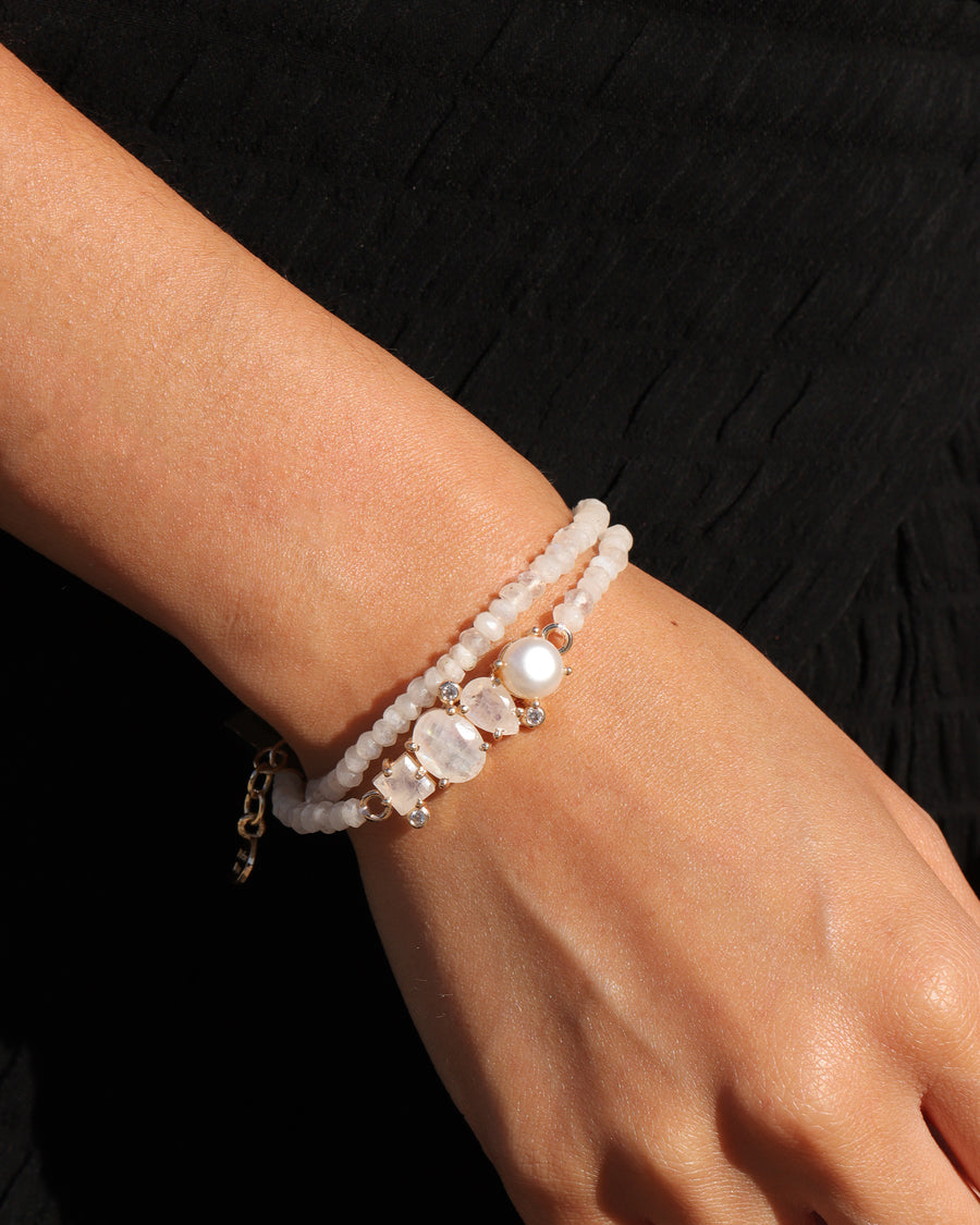 Atelier Mon-Ivory Friendship Bracelet-Bracelets-14k Gold Plated, White Pearl-Blue Ruby Jewellery-Vancouver Canada