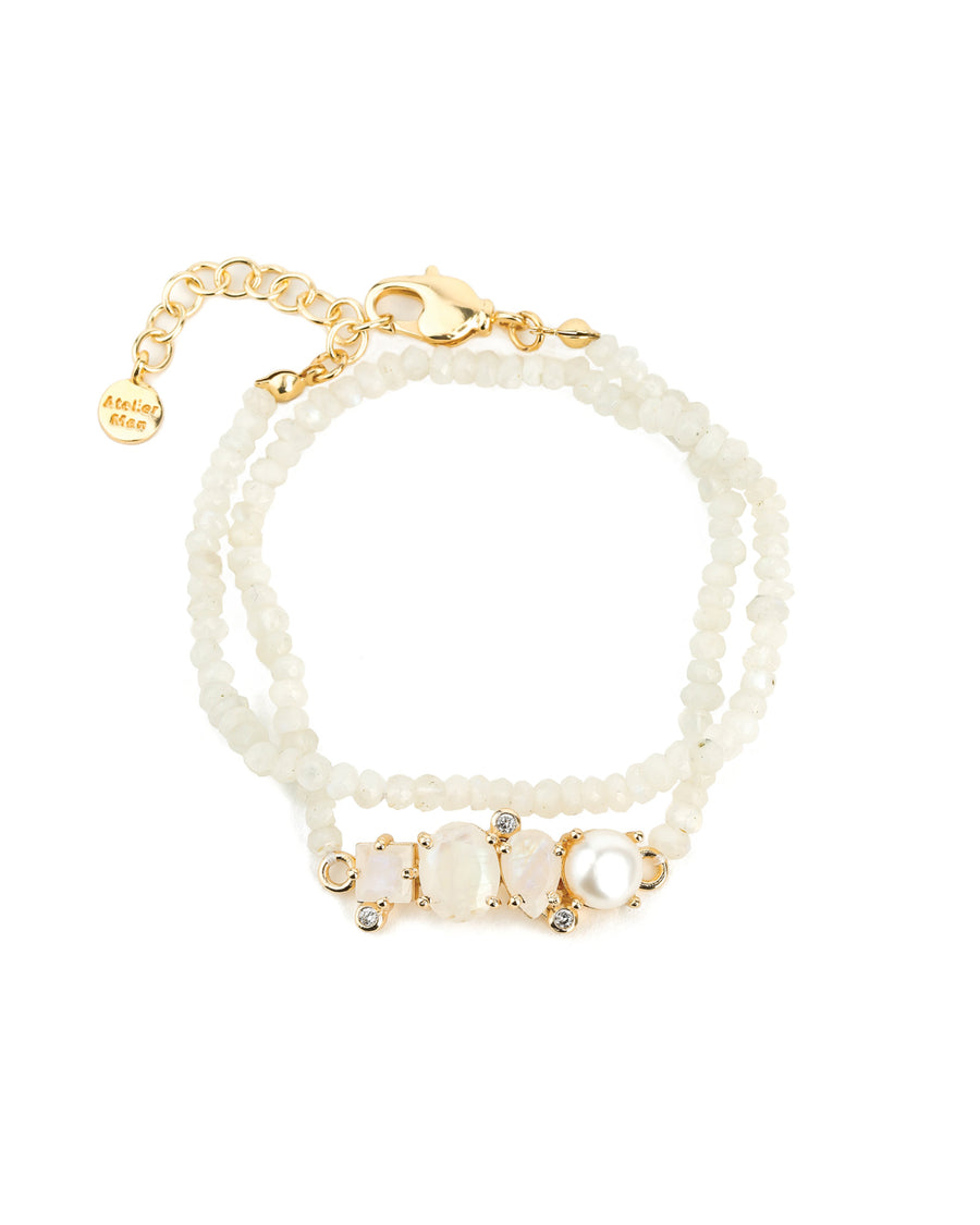 Atelier Mon-Ivory Friendship Bracelet-Bracelets-14k Gold Plated, White Pearl-Blue Ruby Jewellery-Vancouver Canada