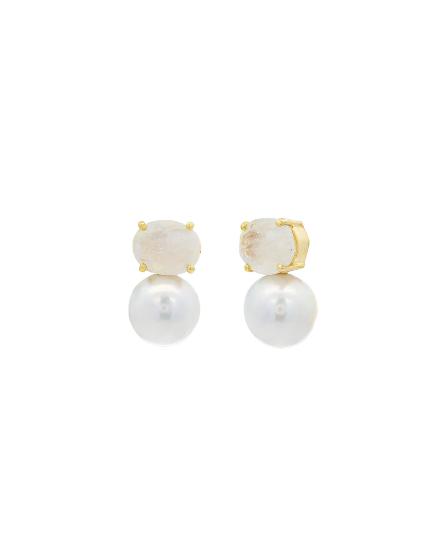 Atelier Mon-Oval Moonstone & Pearl Studs-Earrings-14k Gold Plated, White Pearl-Blue Ruby Jewellery-Vancouver Canada