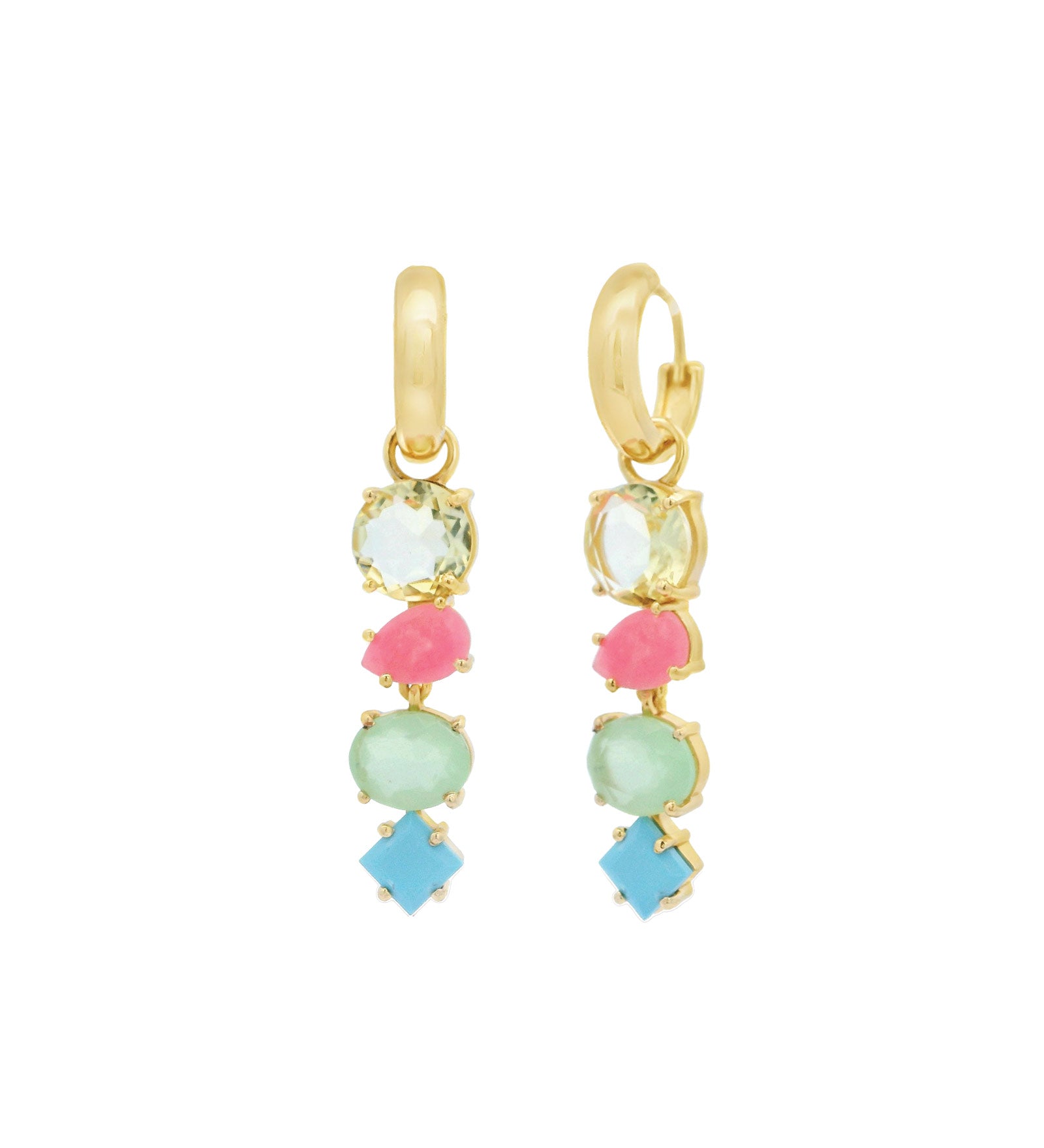 Atelier Mon-4 Mixed Stone Drop Huggies-Earrings-14k Gold Plated, Chalcedony-Blue Ruby Jewellery-Vancouver Canada