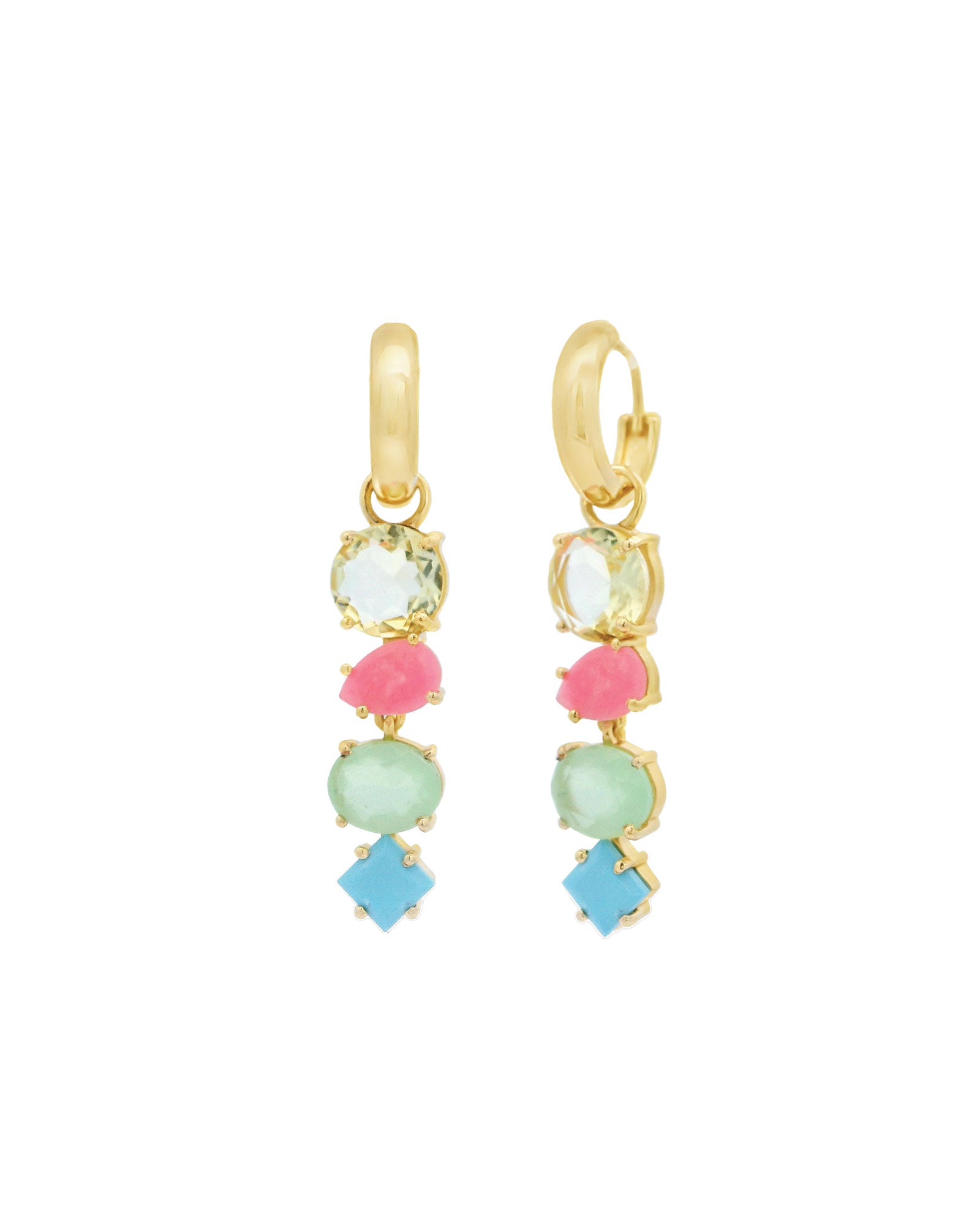 Atelier Mon-4 Mixed Stone Drop Huggies-Earrings-14k Gold Plated, Chalcedony-Blue Ruby Jewellery-Vancouver Canada